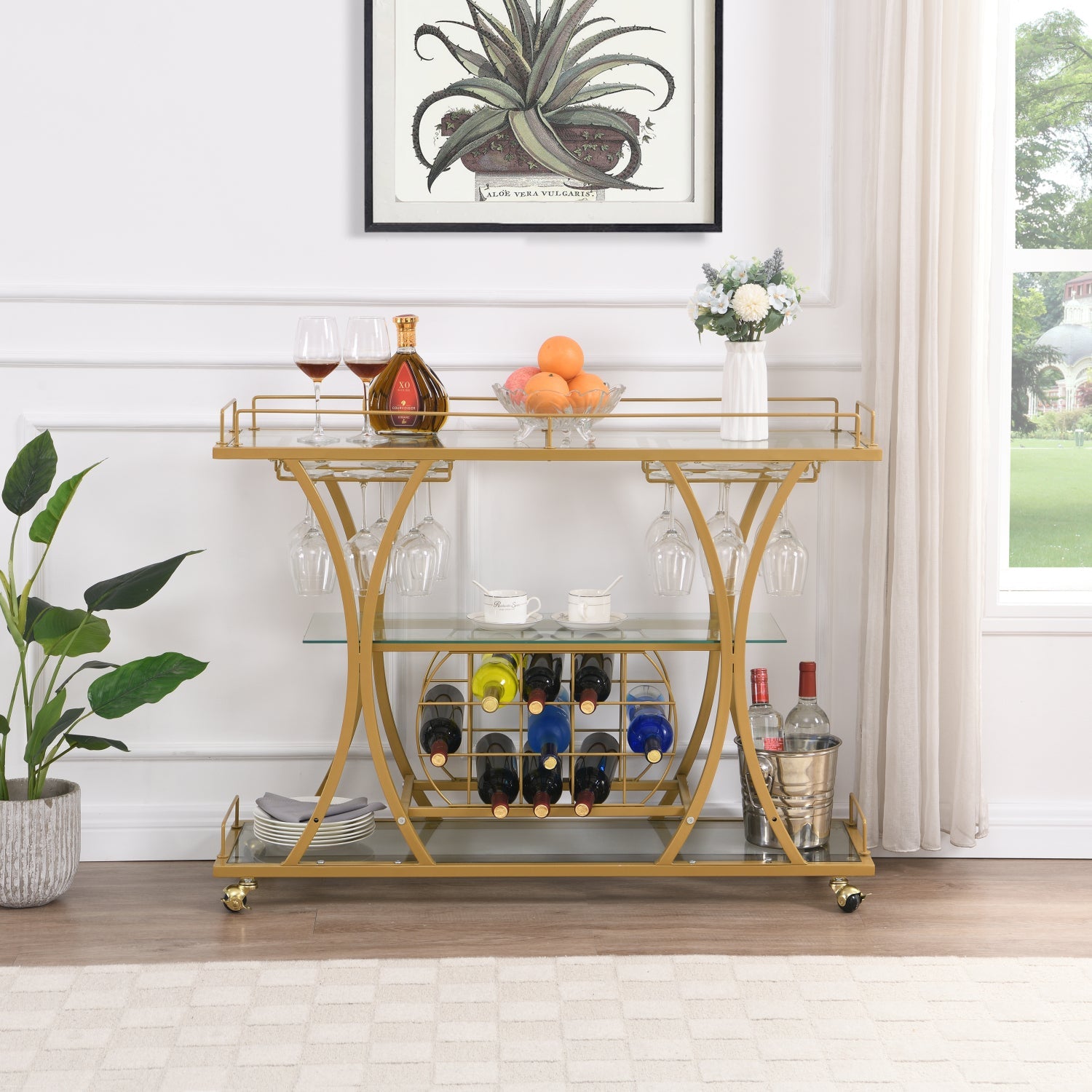 Streamdale 3-Tier Bar Cart with Wine Rack and Glass Storage