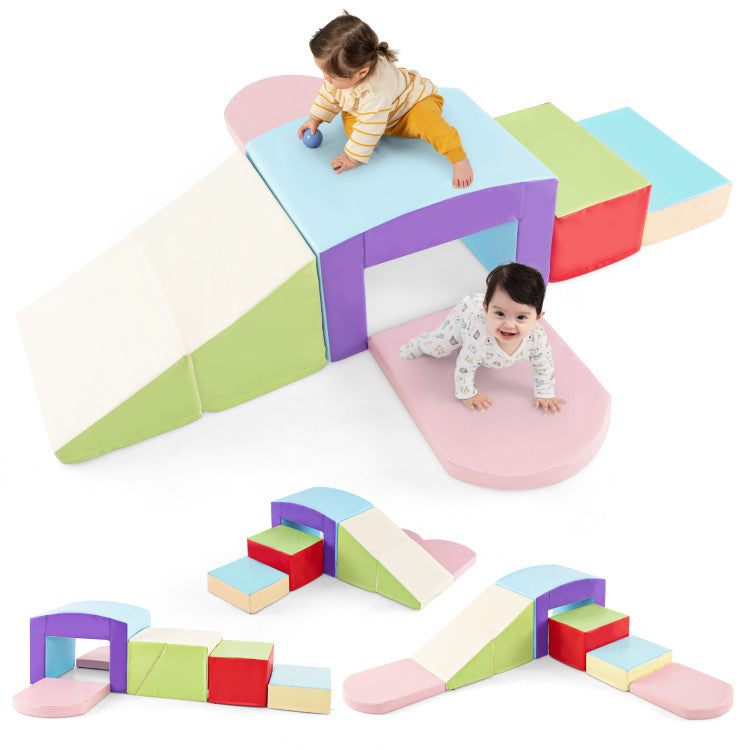 Hivvago 6 Pieces Foam Climbing Blocks Soft Play Climbing for Toddlers with Tunnel-Multicolor