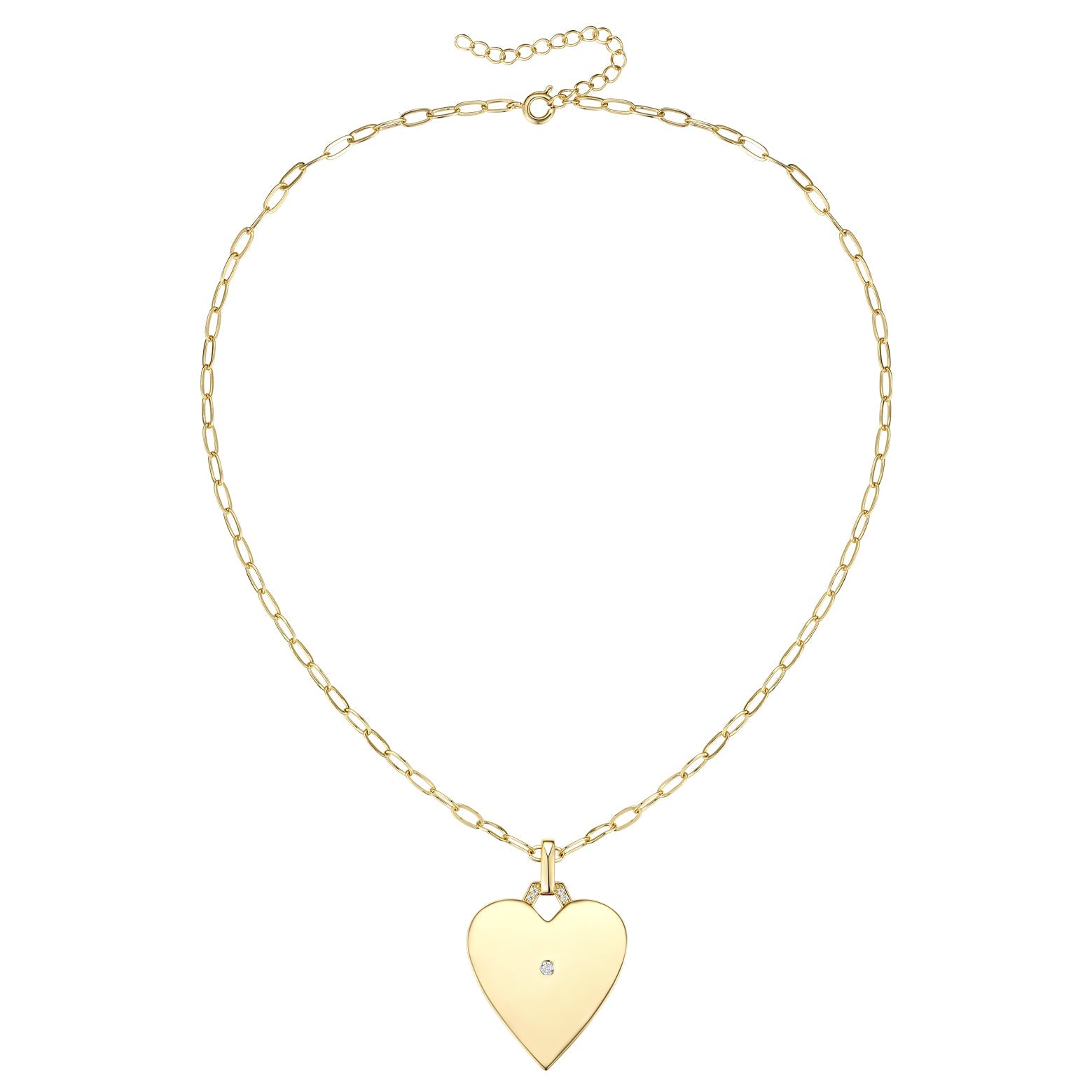 Rg 14k Gold Plated with Diamond Cubic Zirconia Heart Pendant Necklace