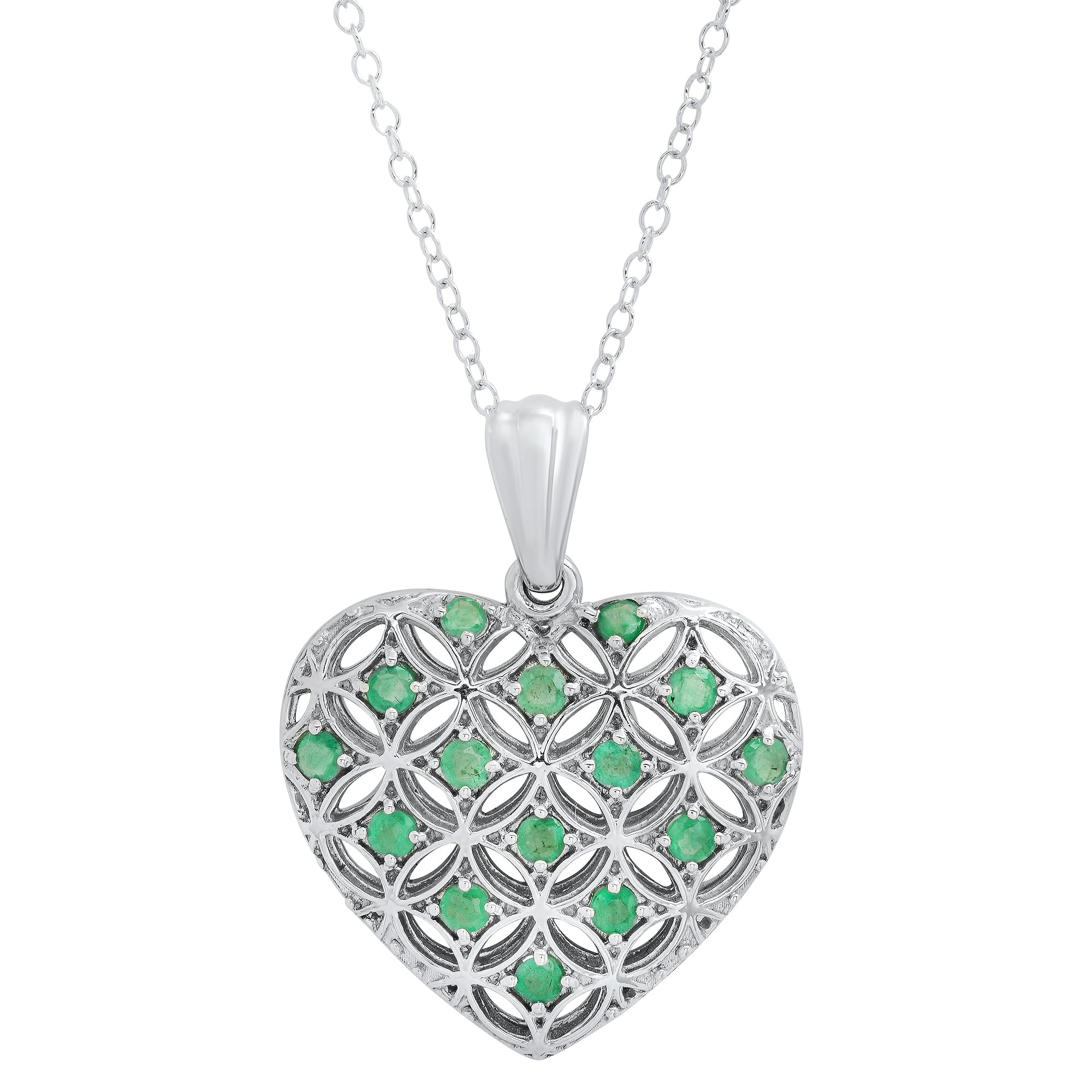 Sterling Silver Genuine Gemstone Heart Shape Filigree Pendant 18' in
