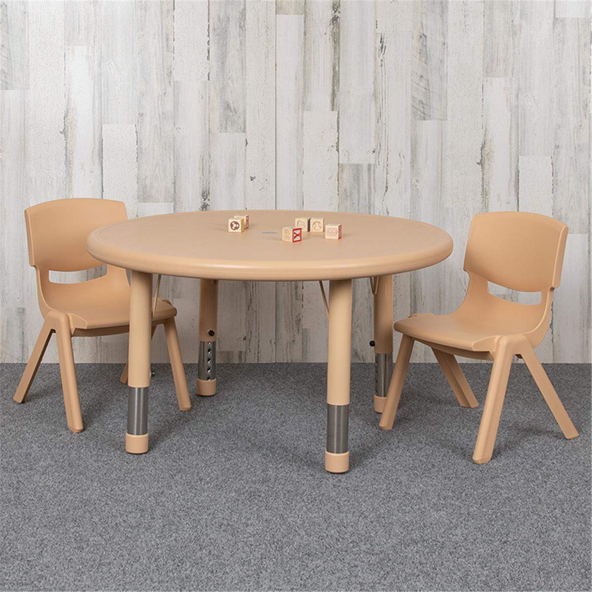 Flash Furniture  33 in. Round Plastic Height Adjustable Activity Table Set with 2 Chairs, Natural Color