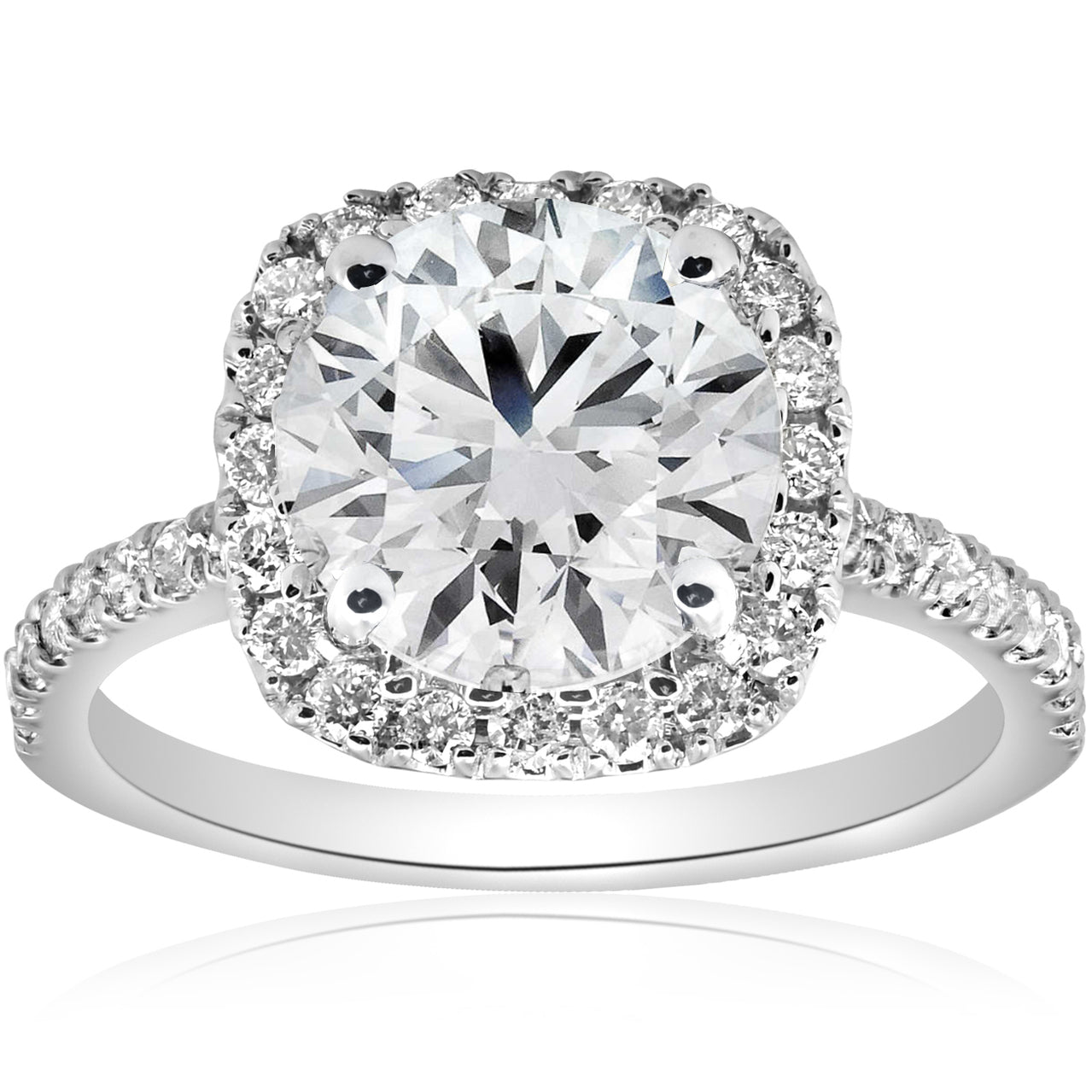 2 1/2CT Diamond Cushion Halo Engagement Ring 14k White Gold