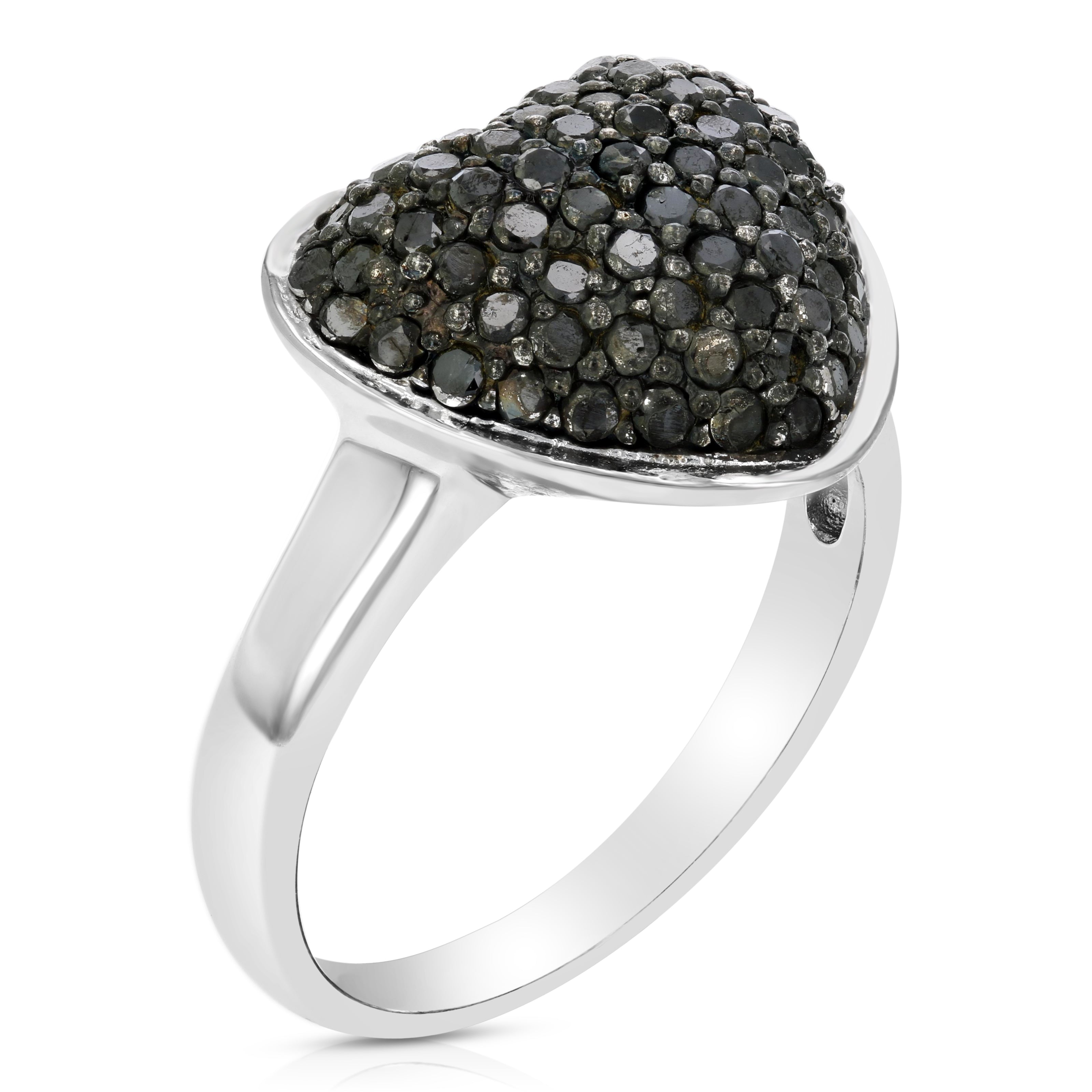 1 cttw Black Diamond Heart Ring .925 Sterling Silver with Rhodium Plating