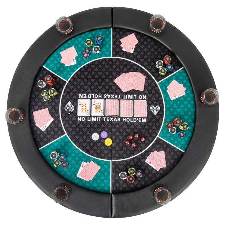 Portable 48 Inch 6-Player Foldable Poker Table Top Round Game Mat
