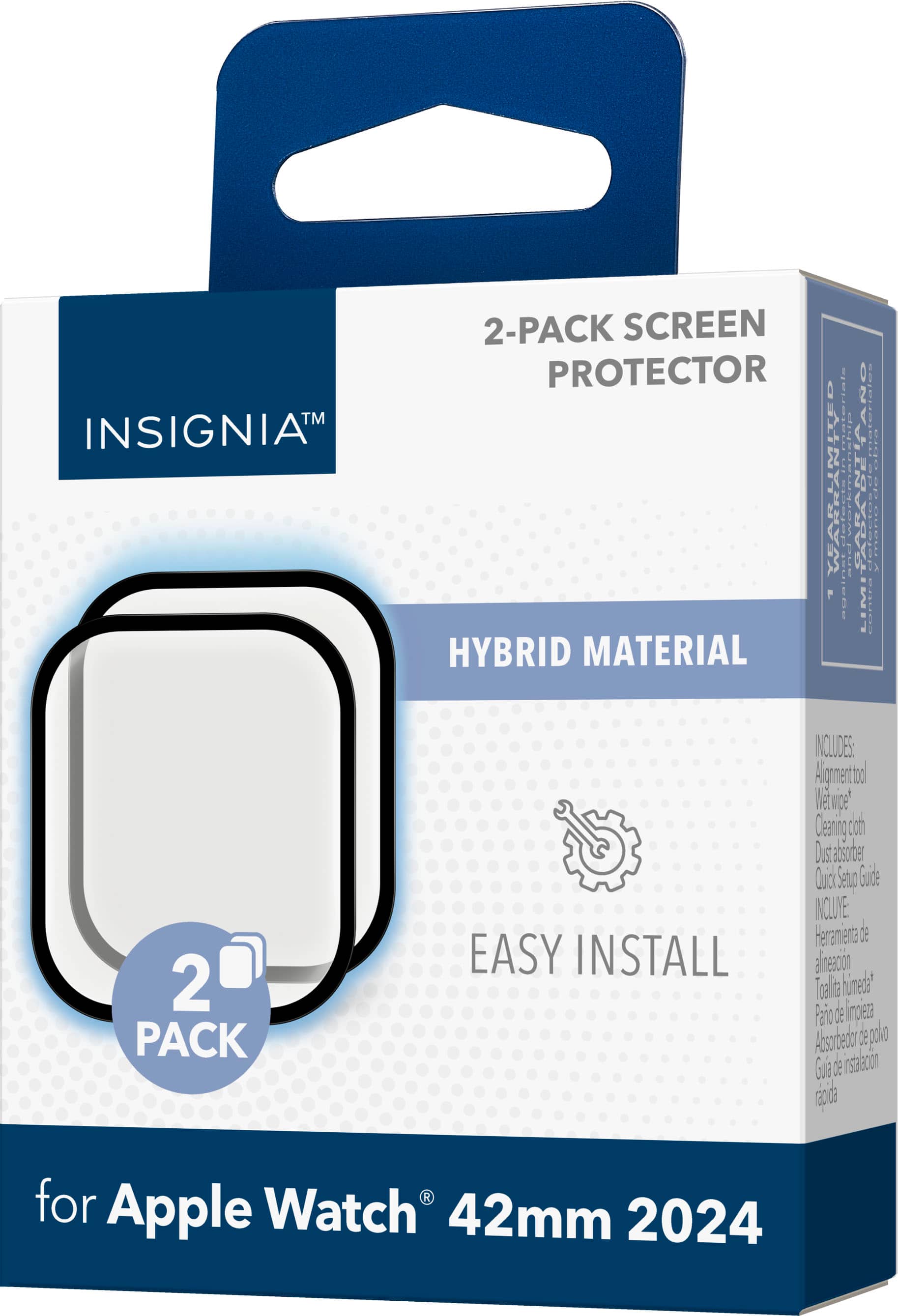 Insignia™ - Hybrid Glass Screen Protectors for Apple Watch 42mm 2024 (2-Pack) - Clear