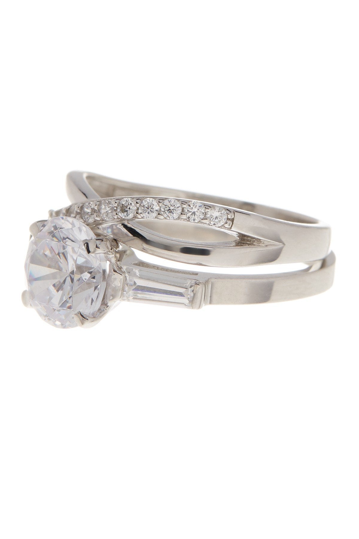 Sterling Silver Round CZ Crisscross Solitaire Ring Set