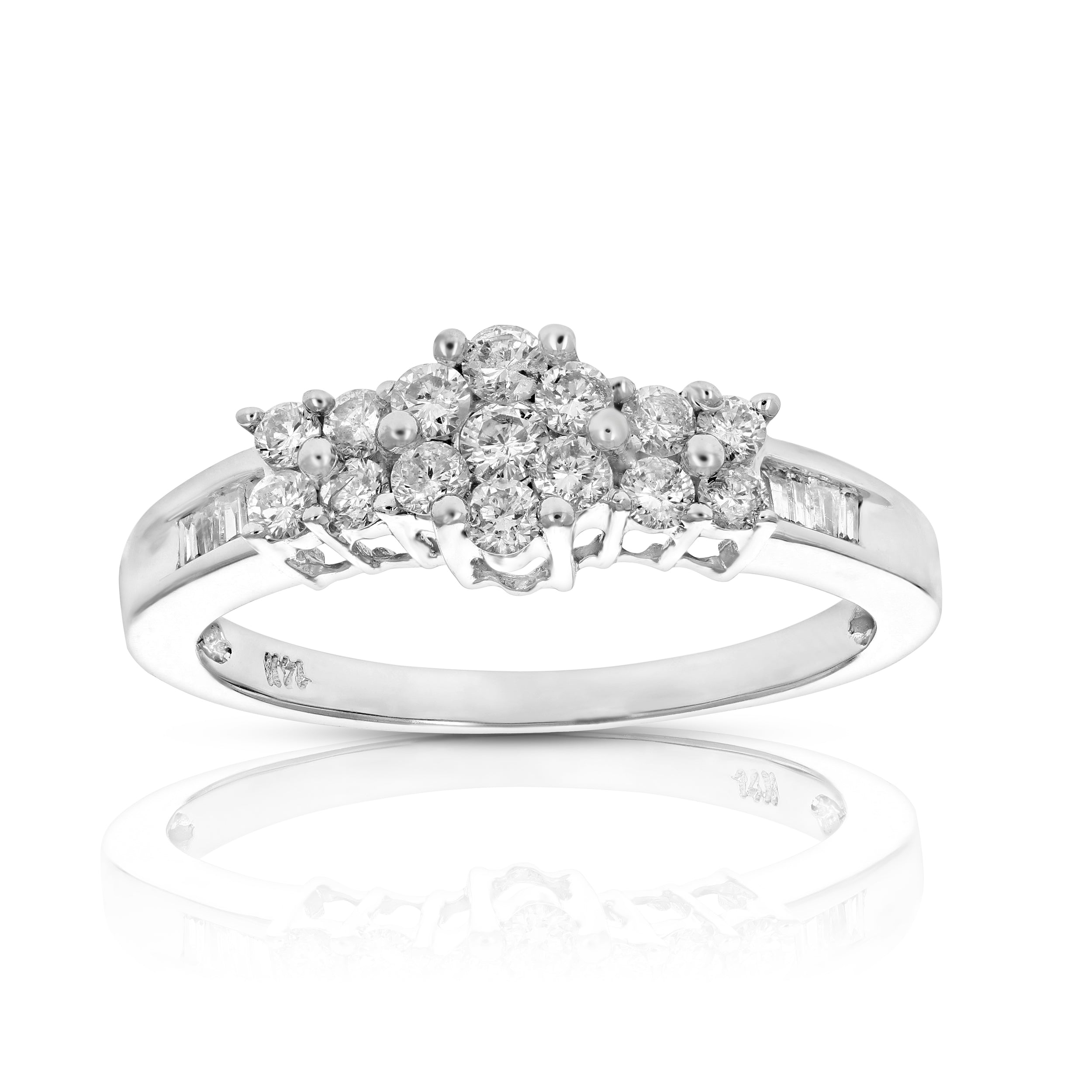 1/2 cttw 3 Stone Composite Diamond Engagement Ring 14K White Gold Bridal