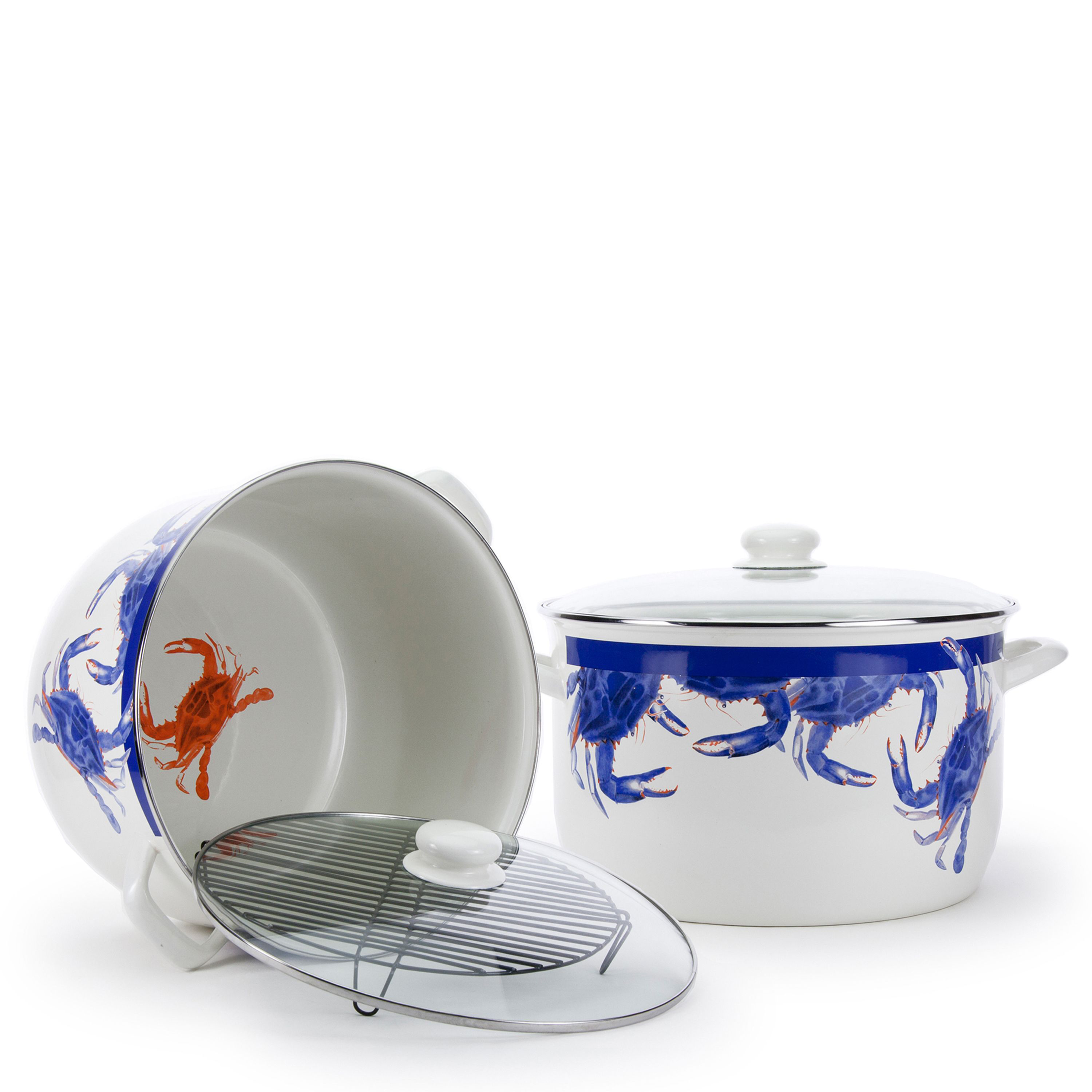 Golden Rabbit Blue Crab Enamelware Collection Stock Pot