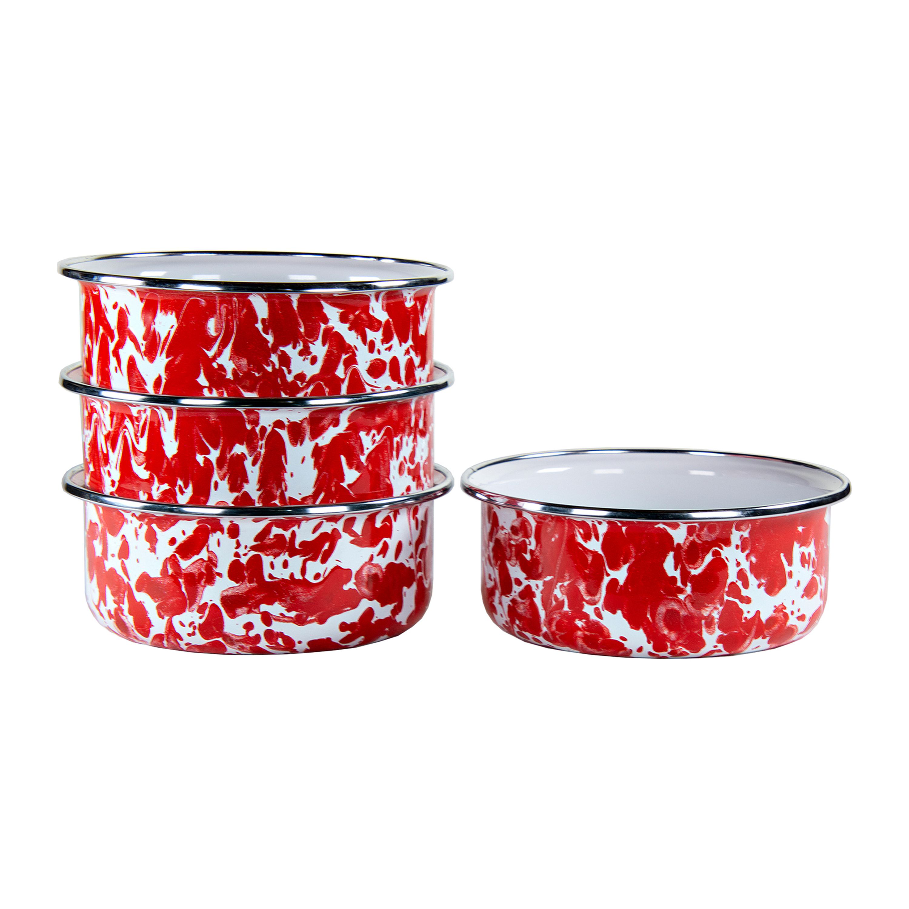 Golden Rabbit Red Swirl Enamelware Collection Soup Bowls 4-Pack