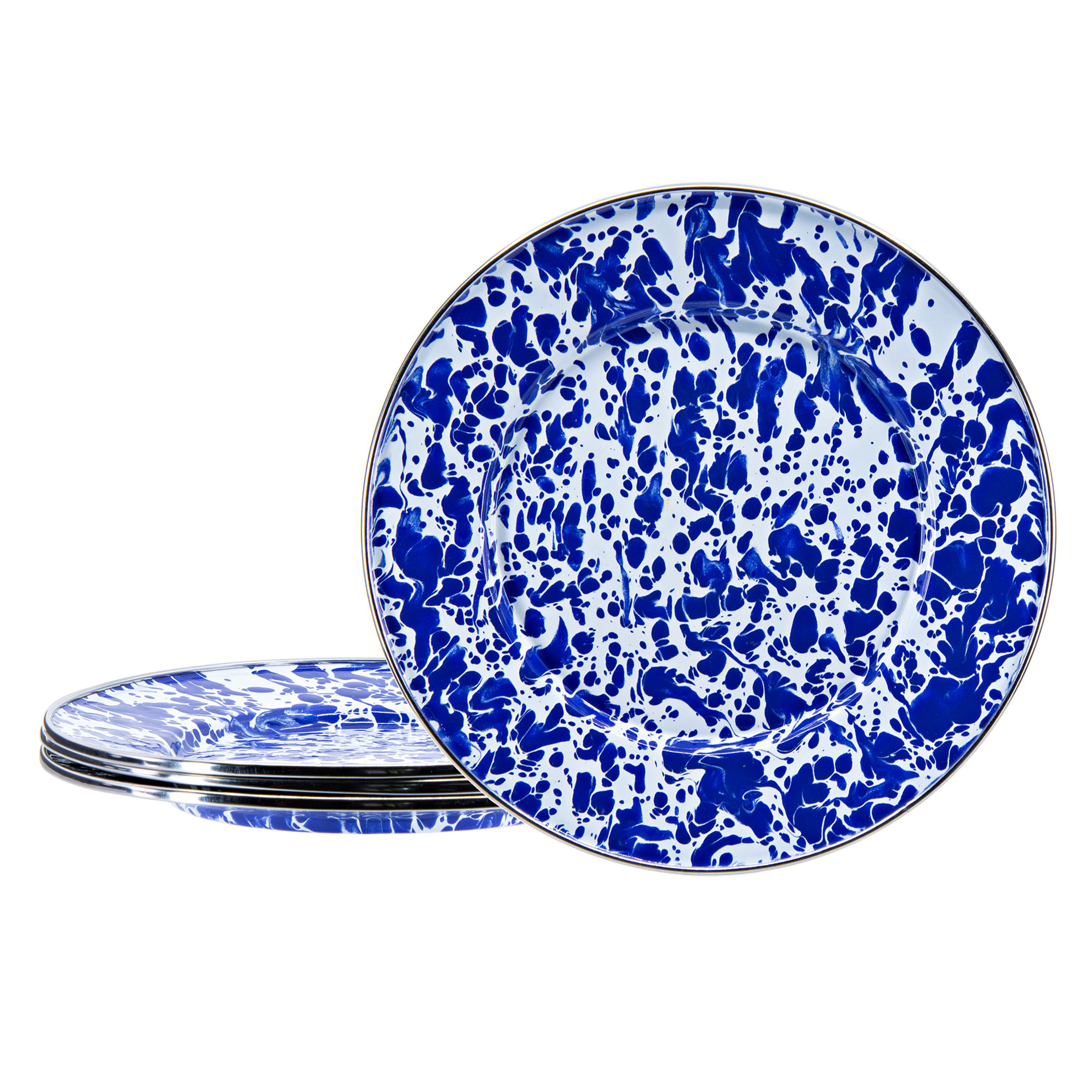 Golden Rabbit Cobalt Swirl Enamelware Collection Sandwich Plates 4-Piece Set