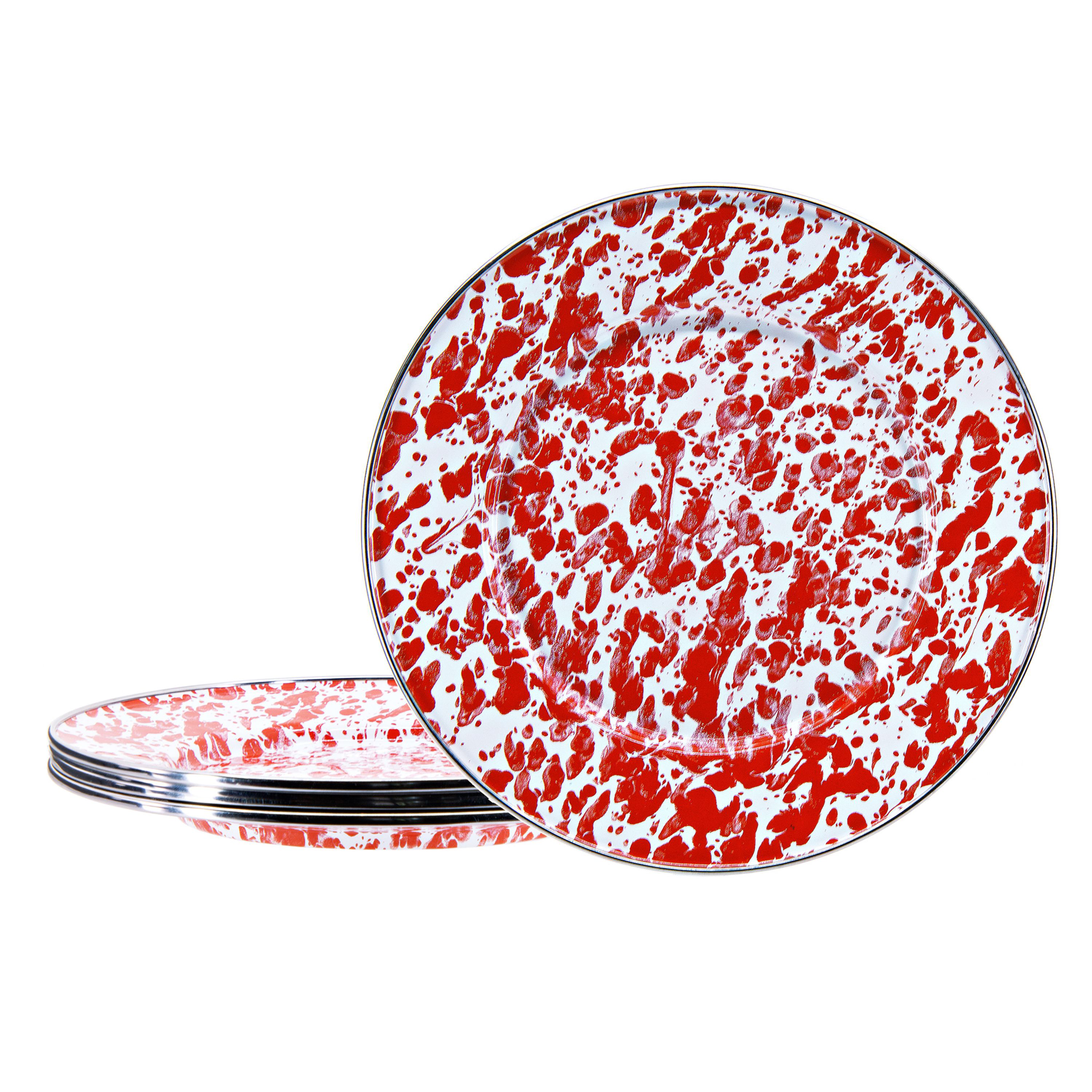 Golden Rabbit Red Swirl Enamelware Collection Sandwich Plates 4-Piece Set