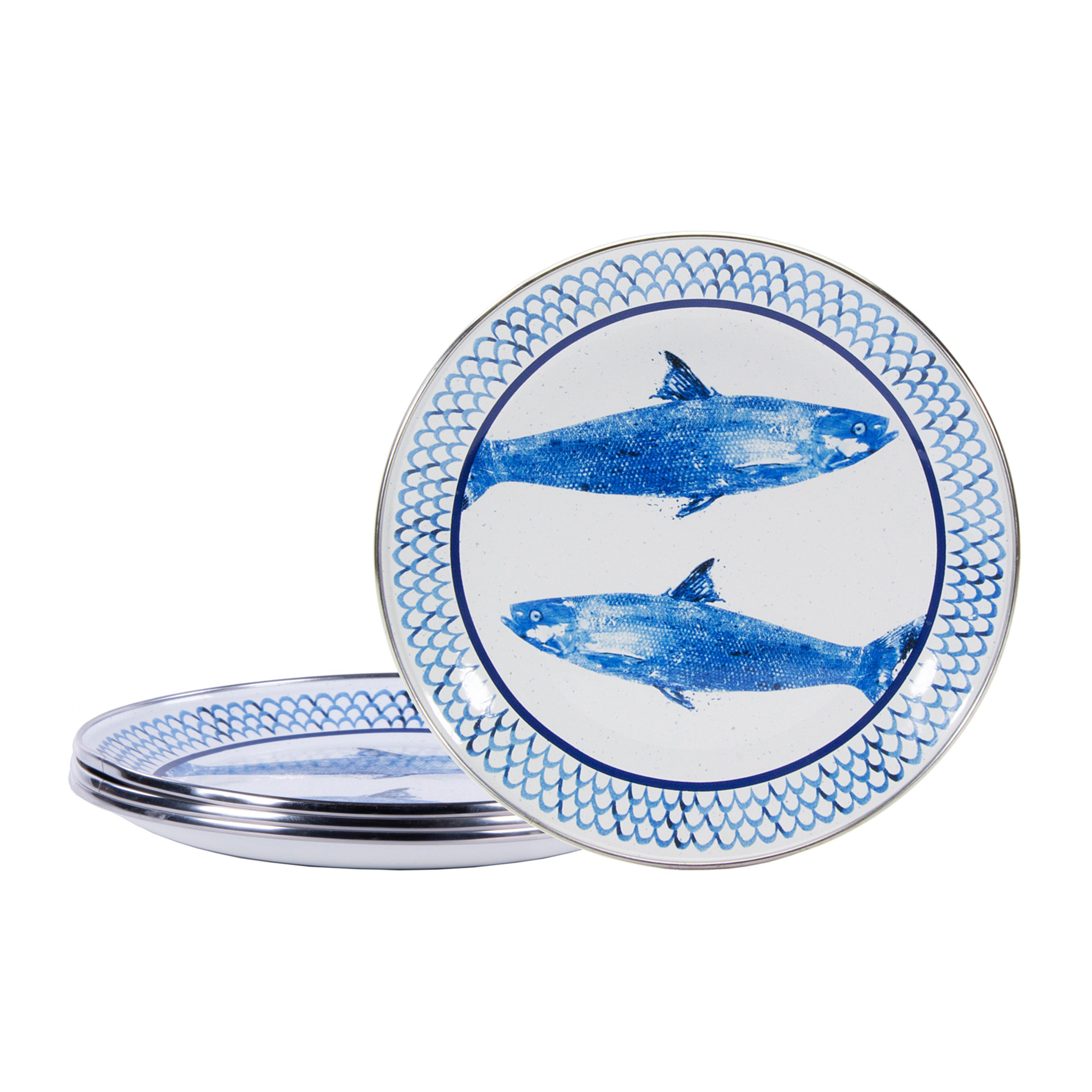 Golden Rabbit Fish Camp Enamelware Collection Sandwich Plates 4-Piece Set