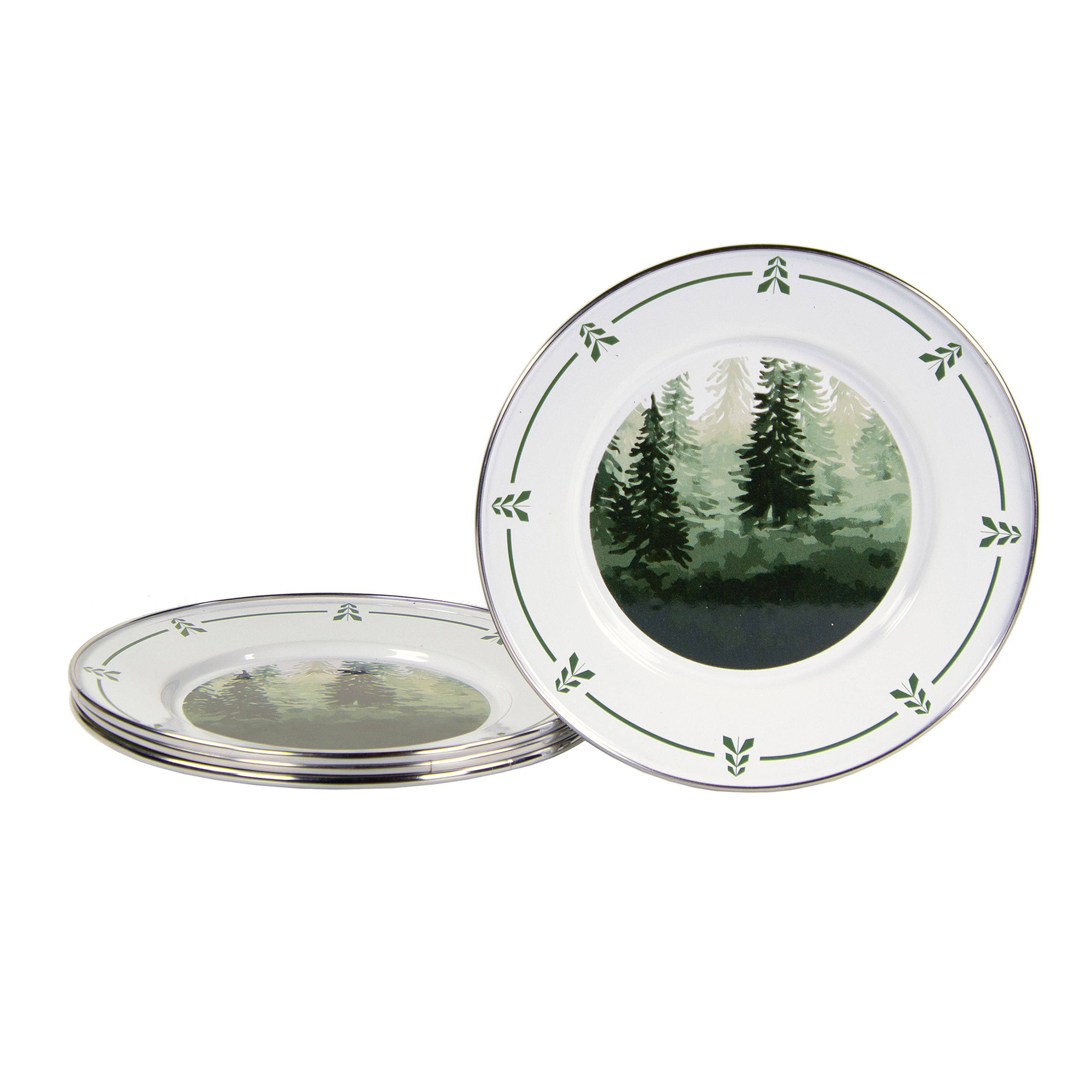 Golden Rabbit Forest Trees Enamelware Collection Sandwich Plates 4-Piece Set
