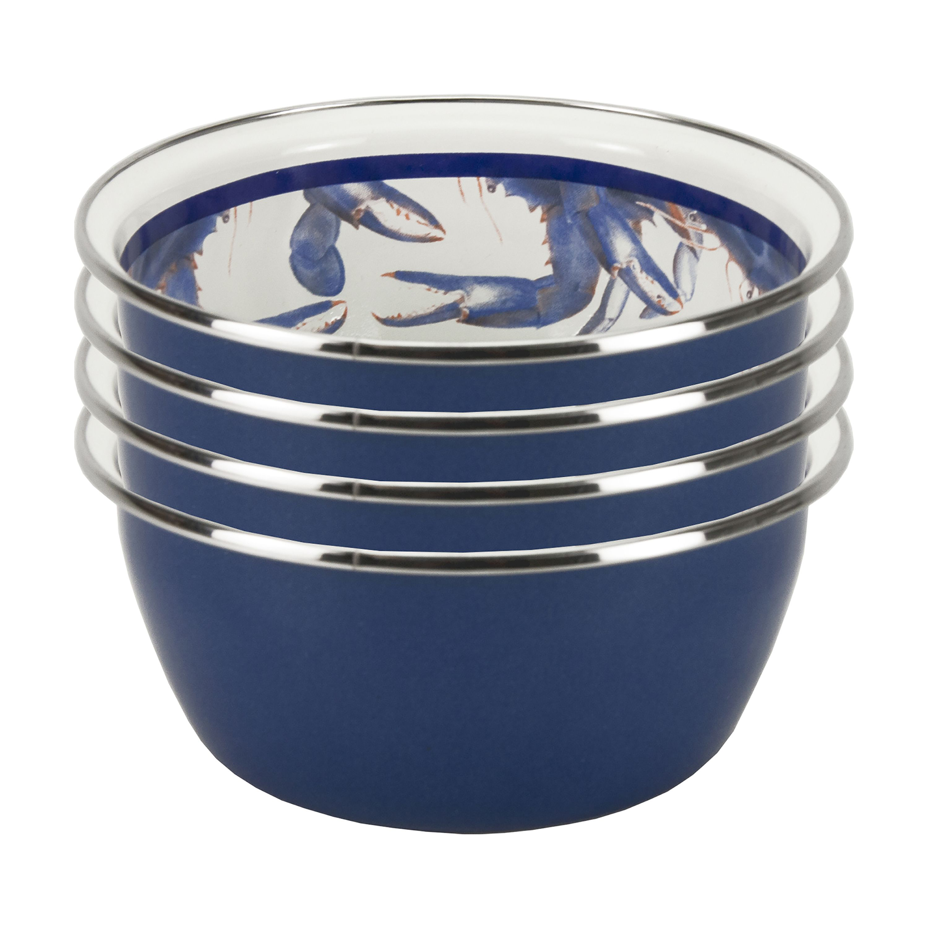 Golden Rabbit Blue Crab Enamelware Collection Salad Bowl 4-Piece Set