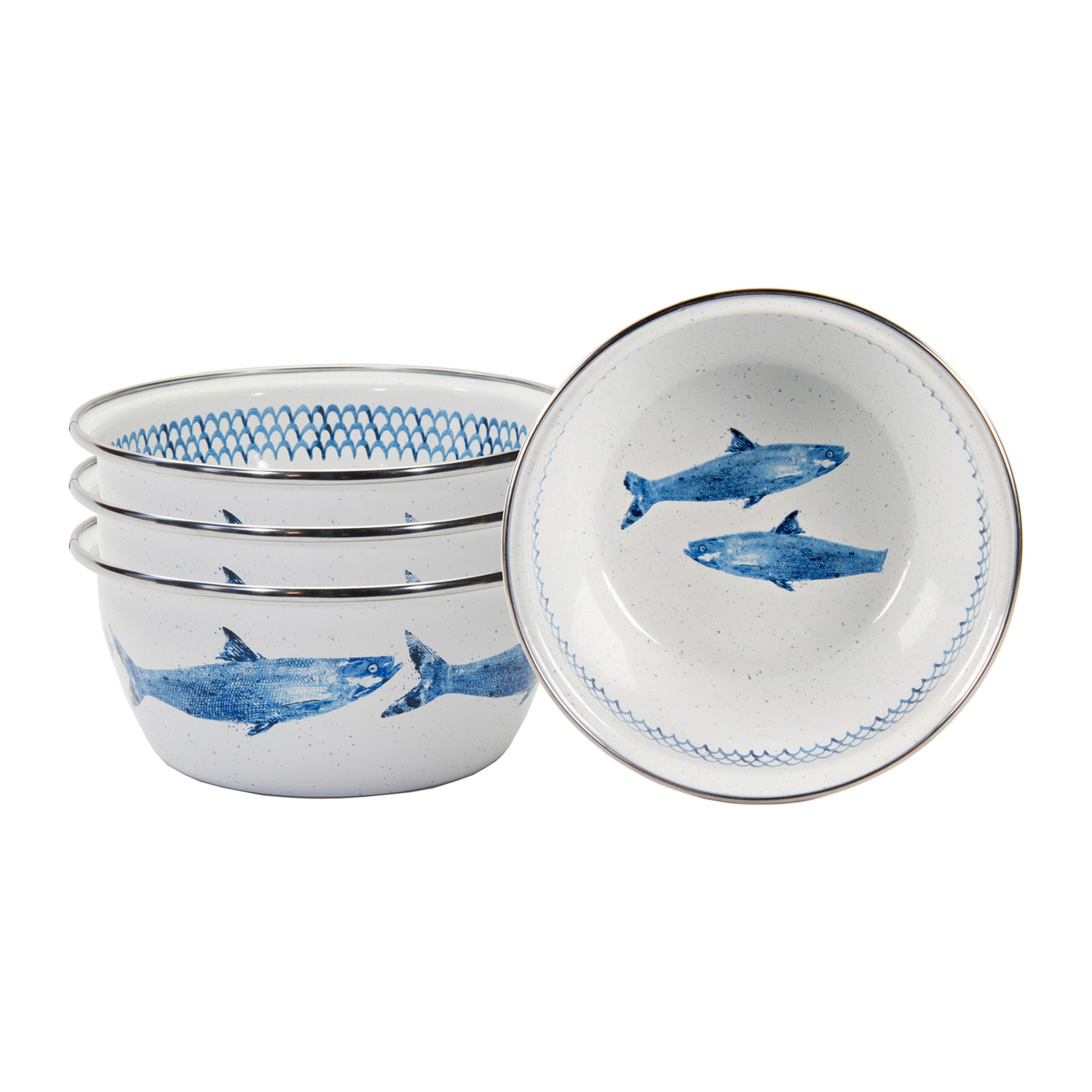 Golden Rabbit Fish Camp Enamelware Collection Salad Bowl 4-Piece Set