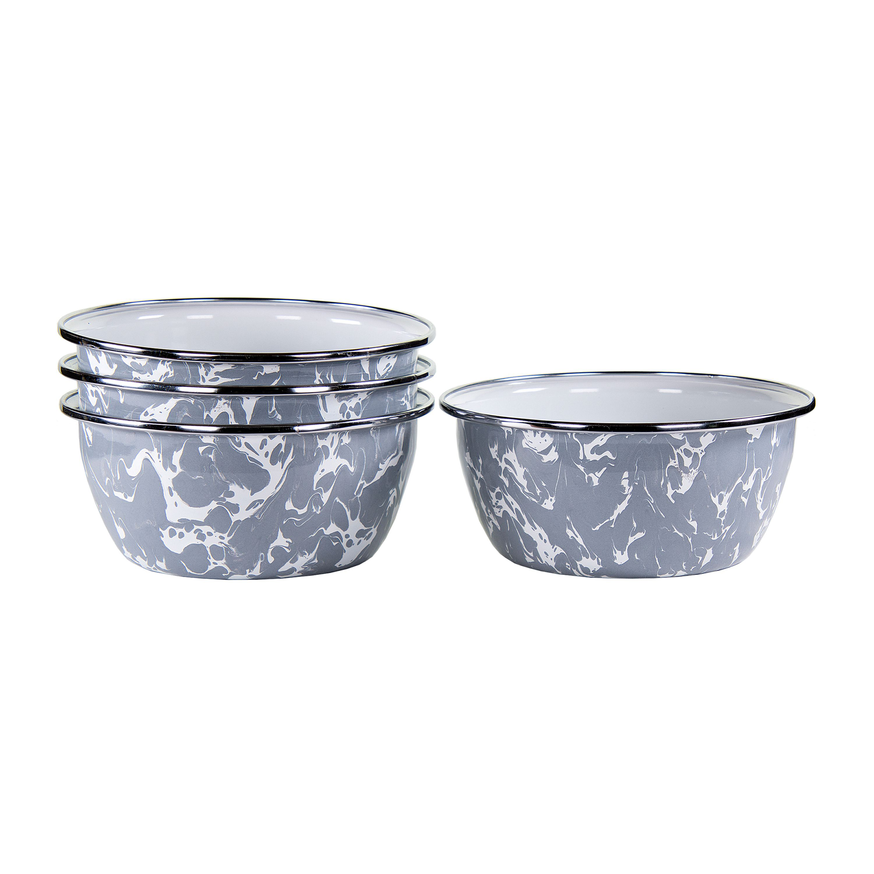 Golden Rabbit Grey Swirl Enamelware Collection Salad Bowl 4-Piece Set