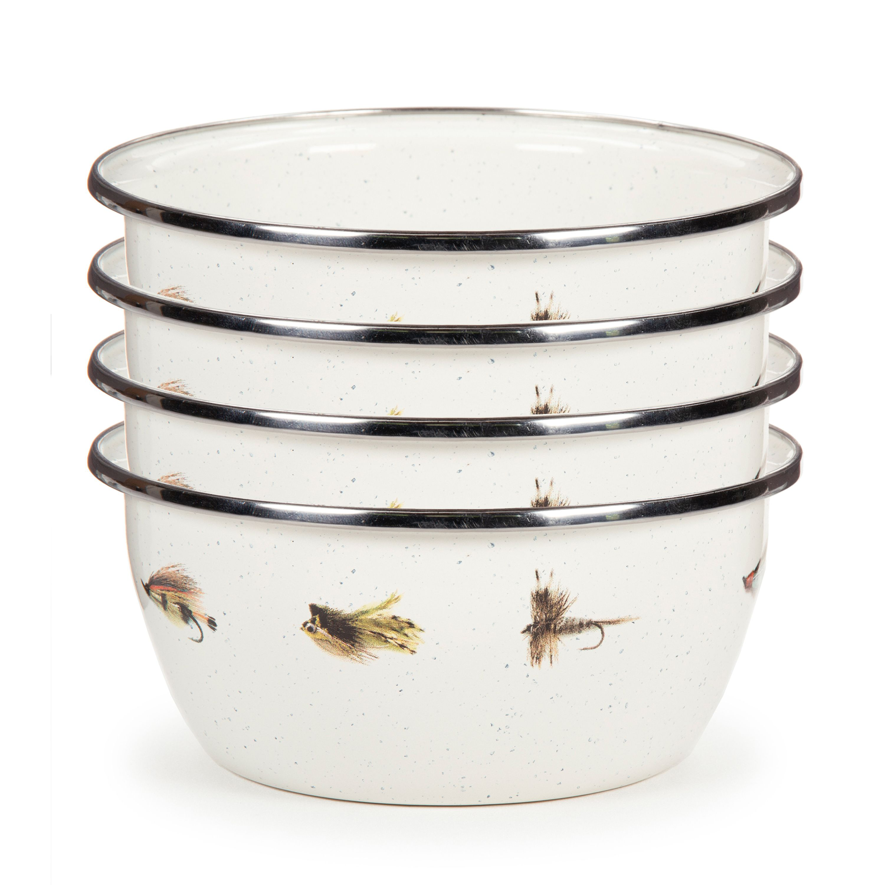 Golden Rabbit Fishing Fly Enamelware Collection Salad Bowl 4-Piece Set
