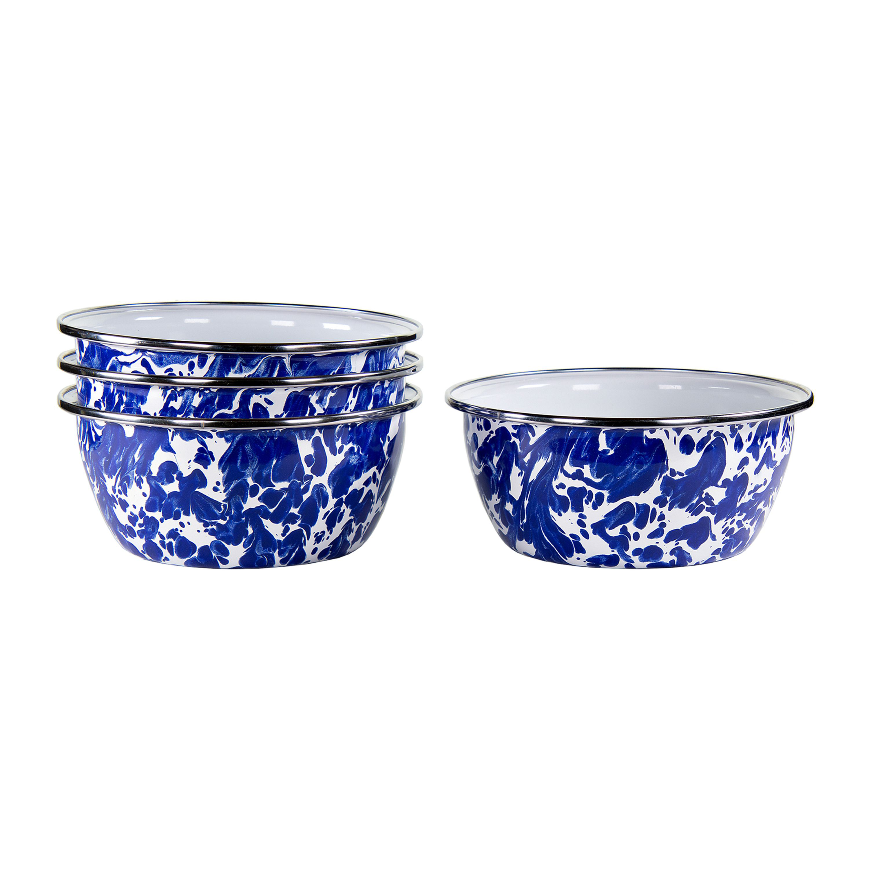 Golden Rabbit Cobalt Swirl Enamelware Collection Salad Bowl 4-Piece Set