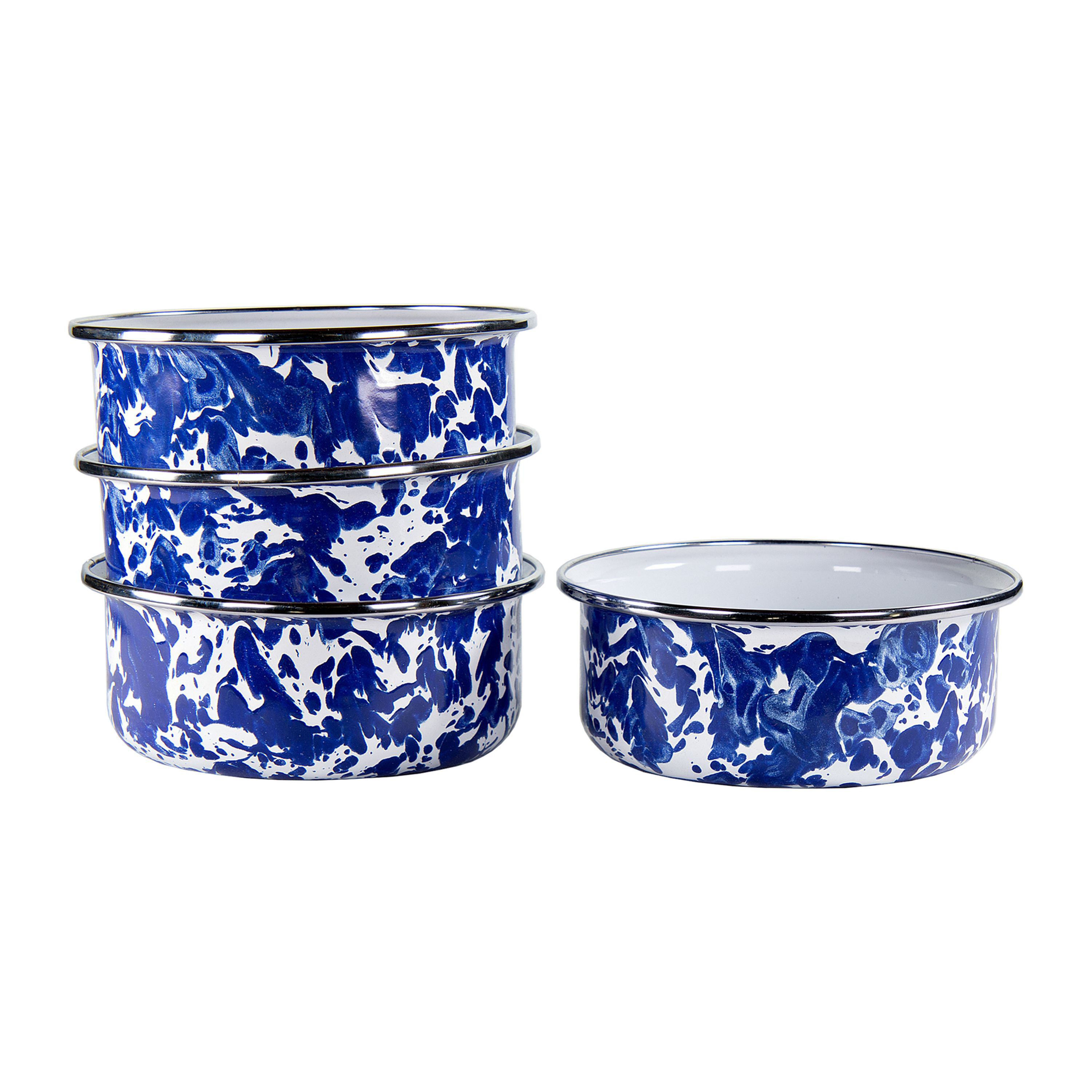 Golden Rabbit Enamelware Cobalt Swirl 4-Piece Soup Bowl Set