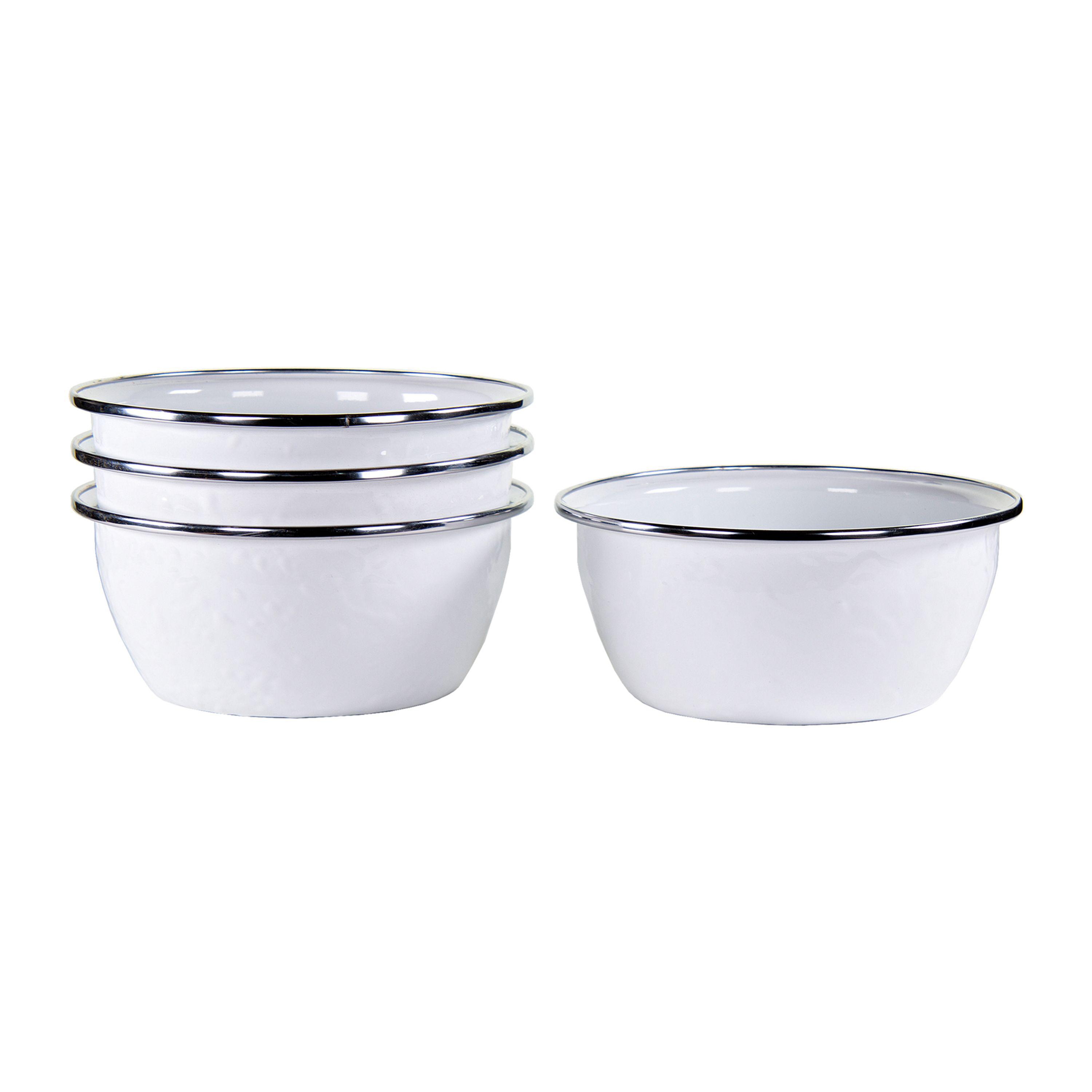 Golden Rabbit Enamelware White 4-Piece Salad Bowl Set