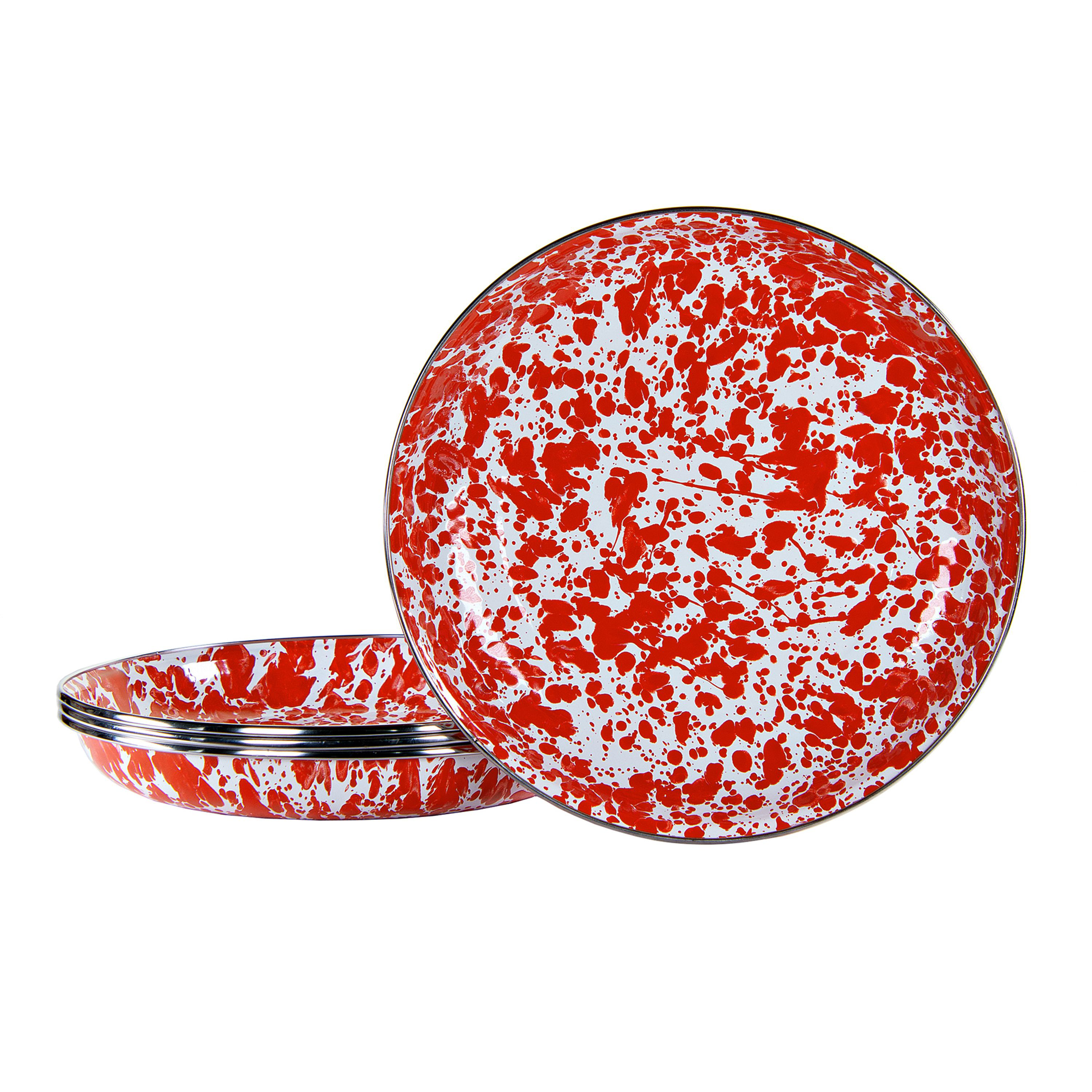 Golden Rabbit Red Swirl Enamelware Collection 4-Piece Pasta Plate Set