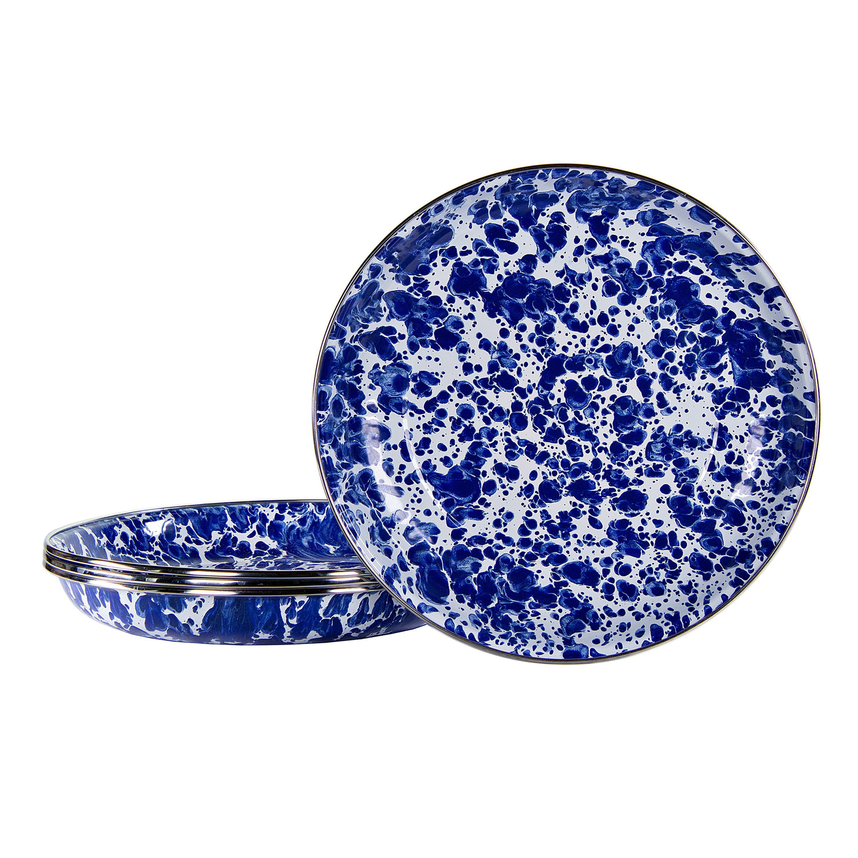 Golden Rabbit Cobalt Swirl Enamelware Collection 4-Piece Pasta Plate Set