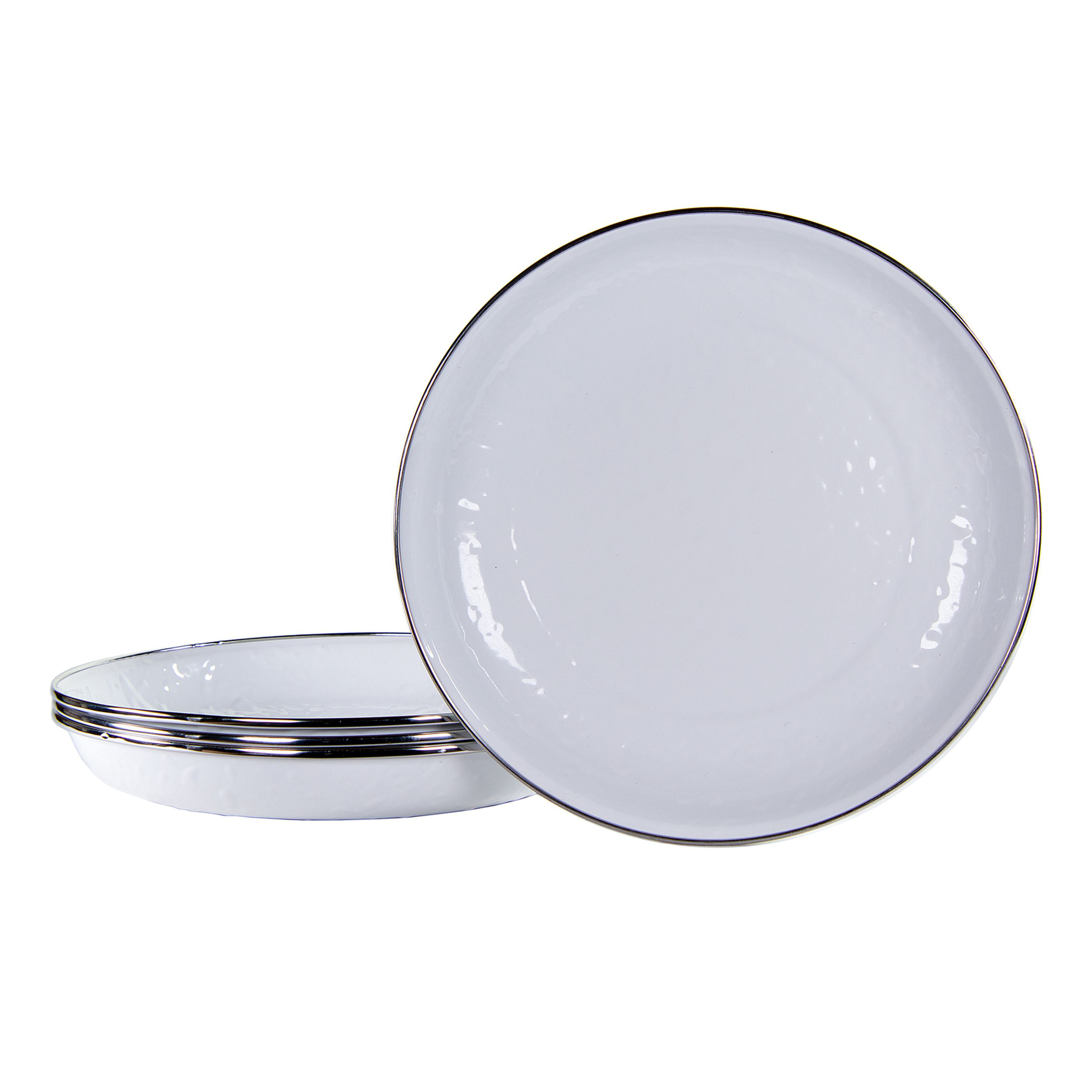 Golden Rabbit Solid White Enamelware 4-Piece Pasta Plate Set