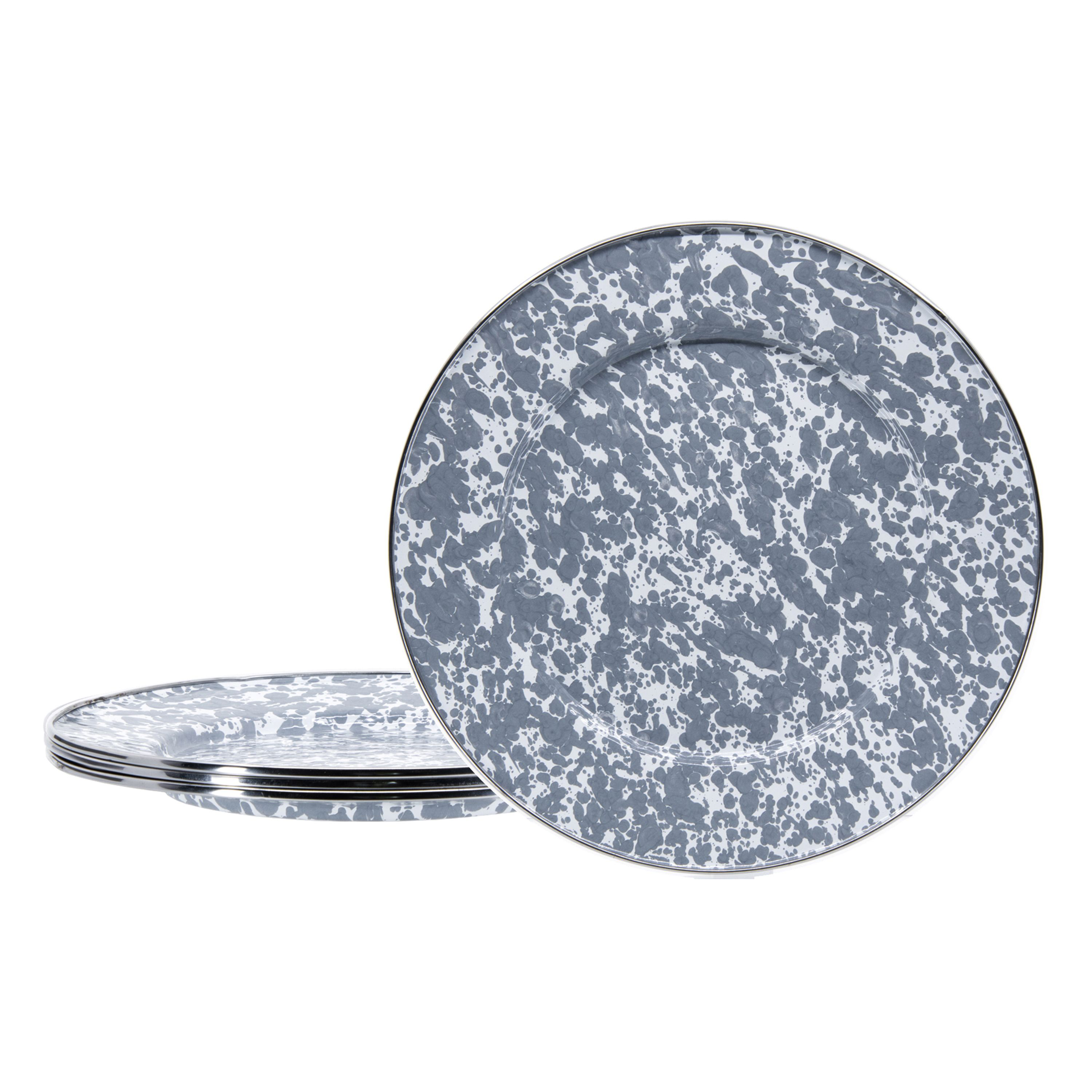 Golden Rabbit Grey Swirl Enamelware Collection Dinner Plates 4-Pack
