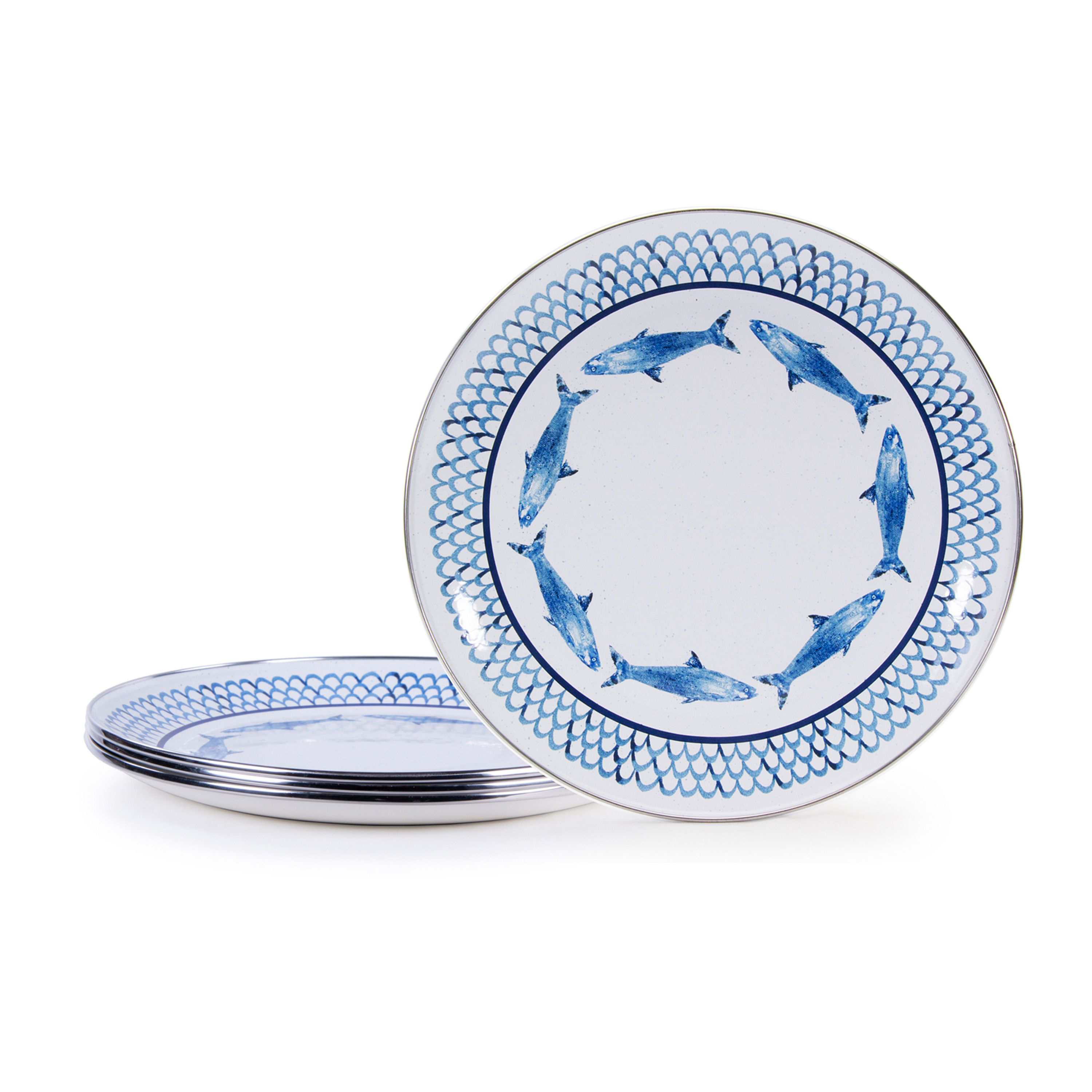 Golden Rabbit Fish Camp Enamelware Collection Dinner Plates 4-Pack