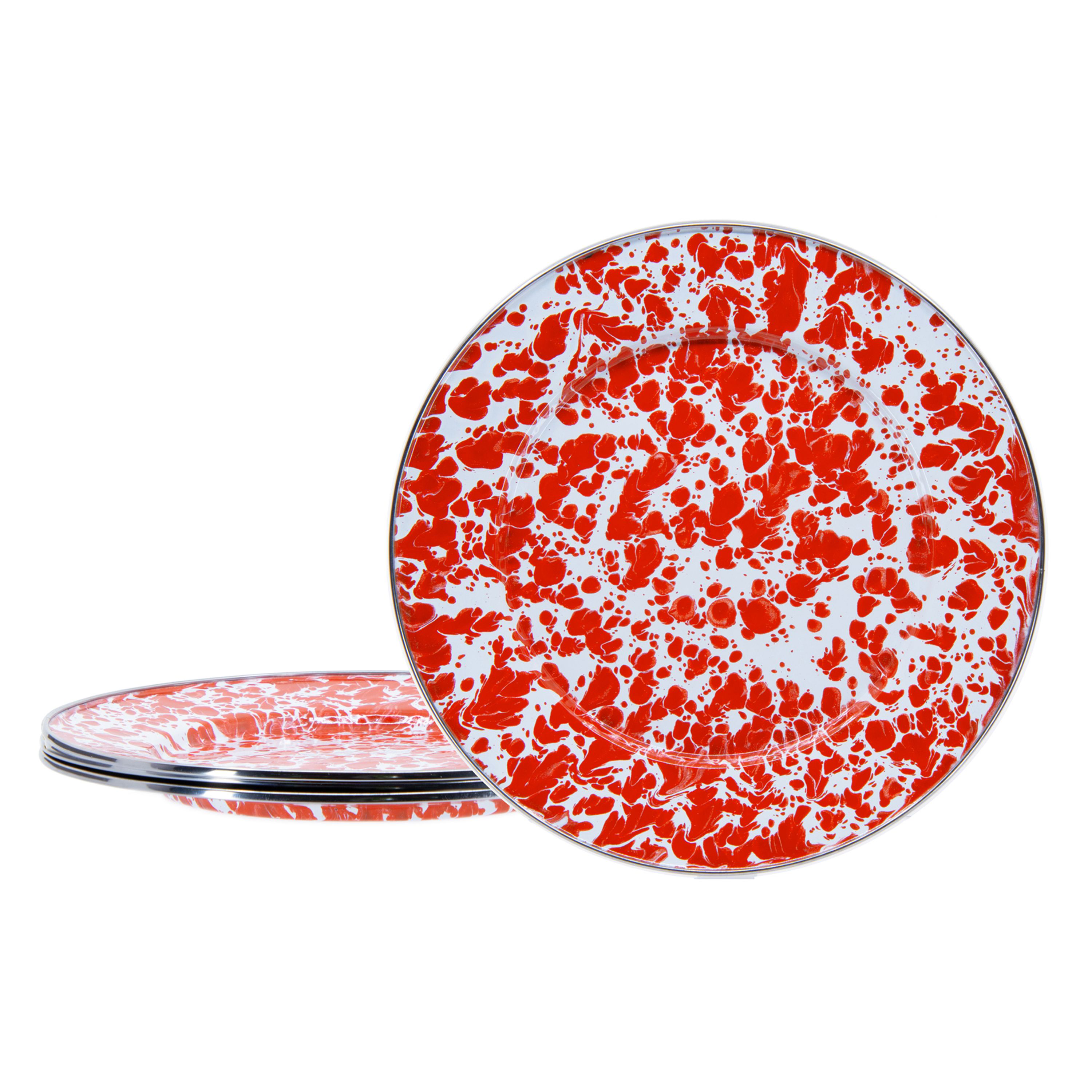 Golden Rabbit Red Swirl Enamelware Collection Dinner Plates 4-Pack