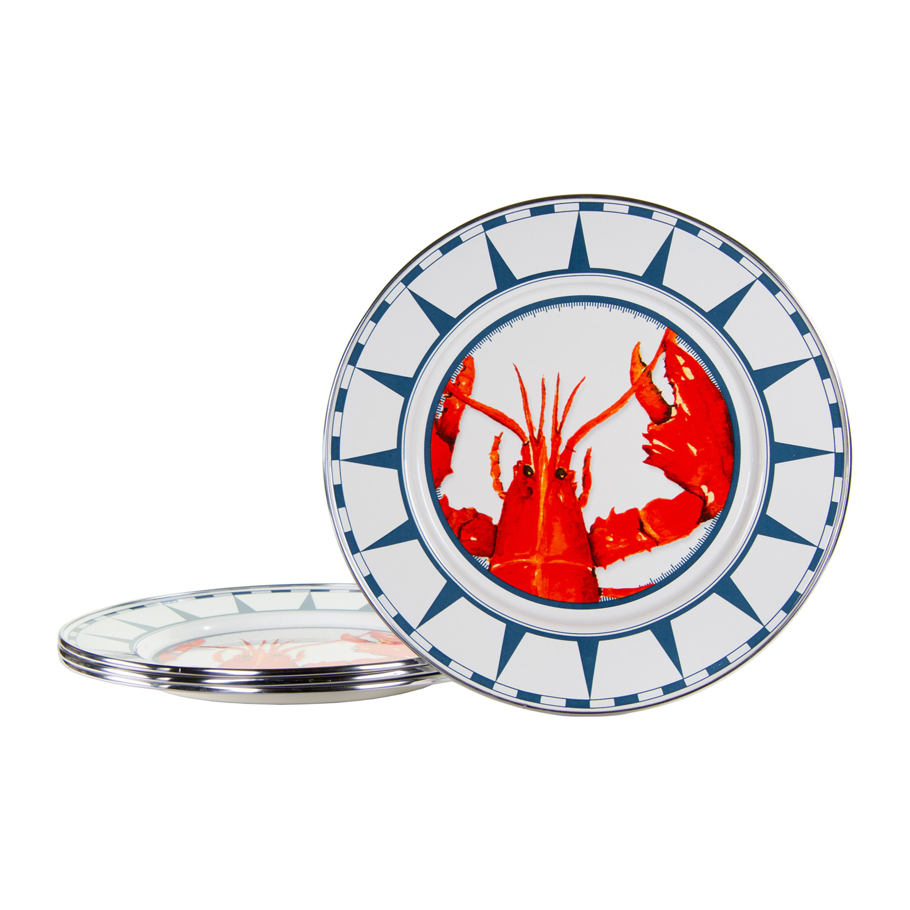 Golden Rabbit Lobster Enamelware Collection Dinner Plates 4-Pack