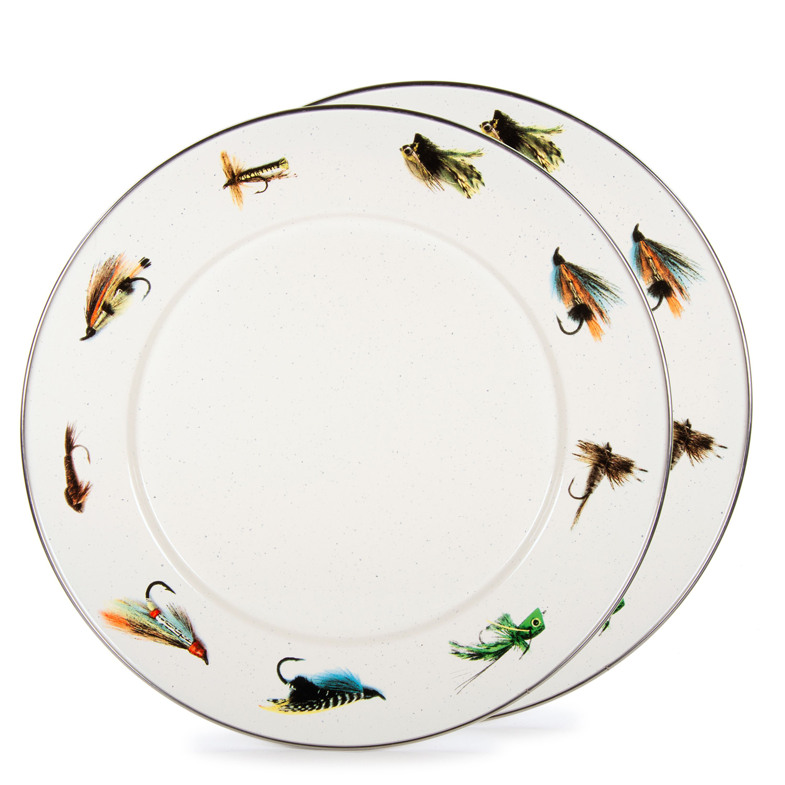 Golden Rabbit Fishing Fly Enamelware Collection Charger Plate 2-Piece Set