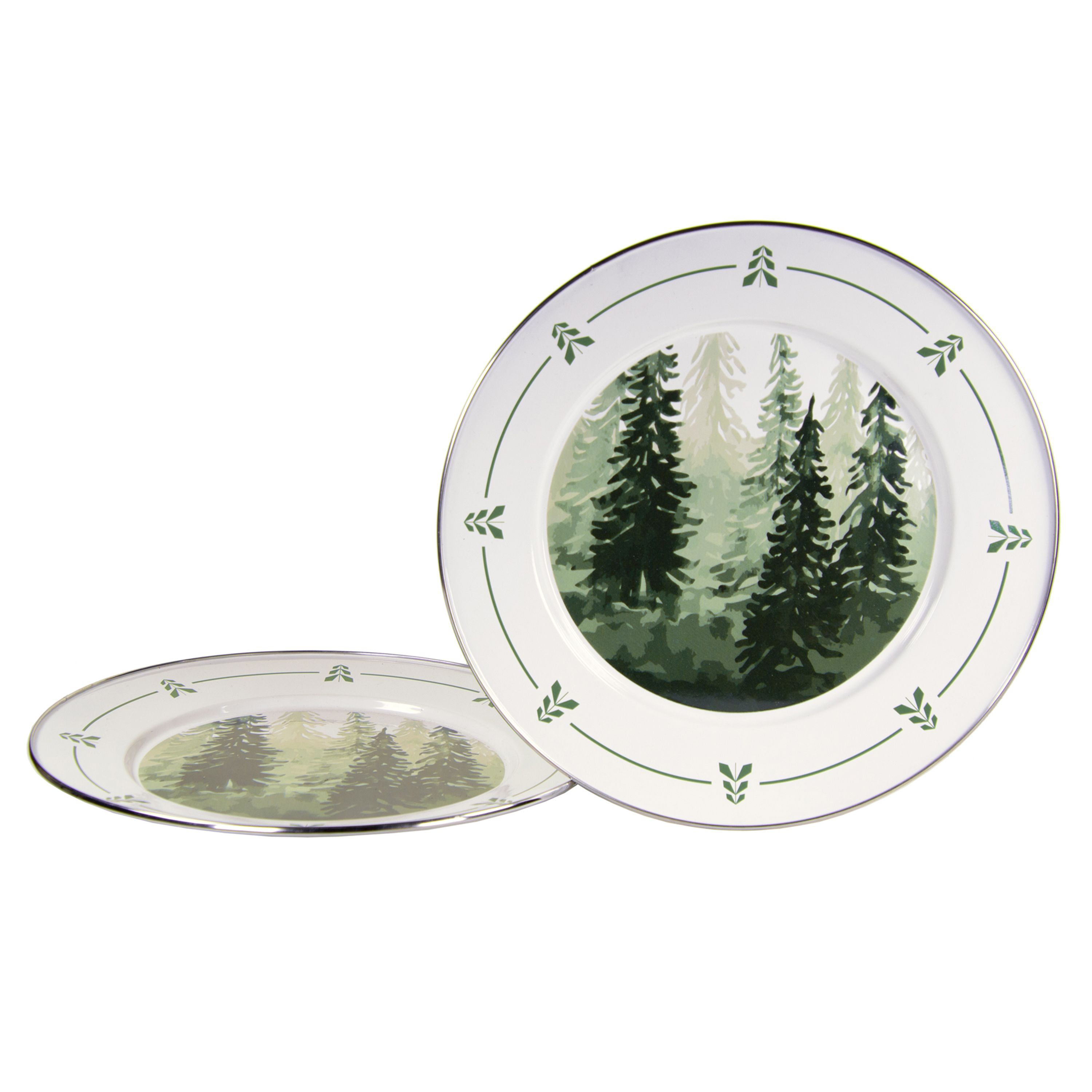 Golden Rabbit Forest Trees Enamelware Collection Charger Plate 2-Piece Set