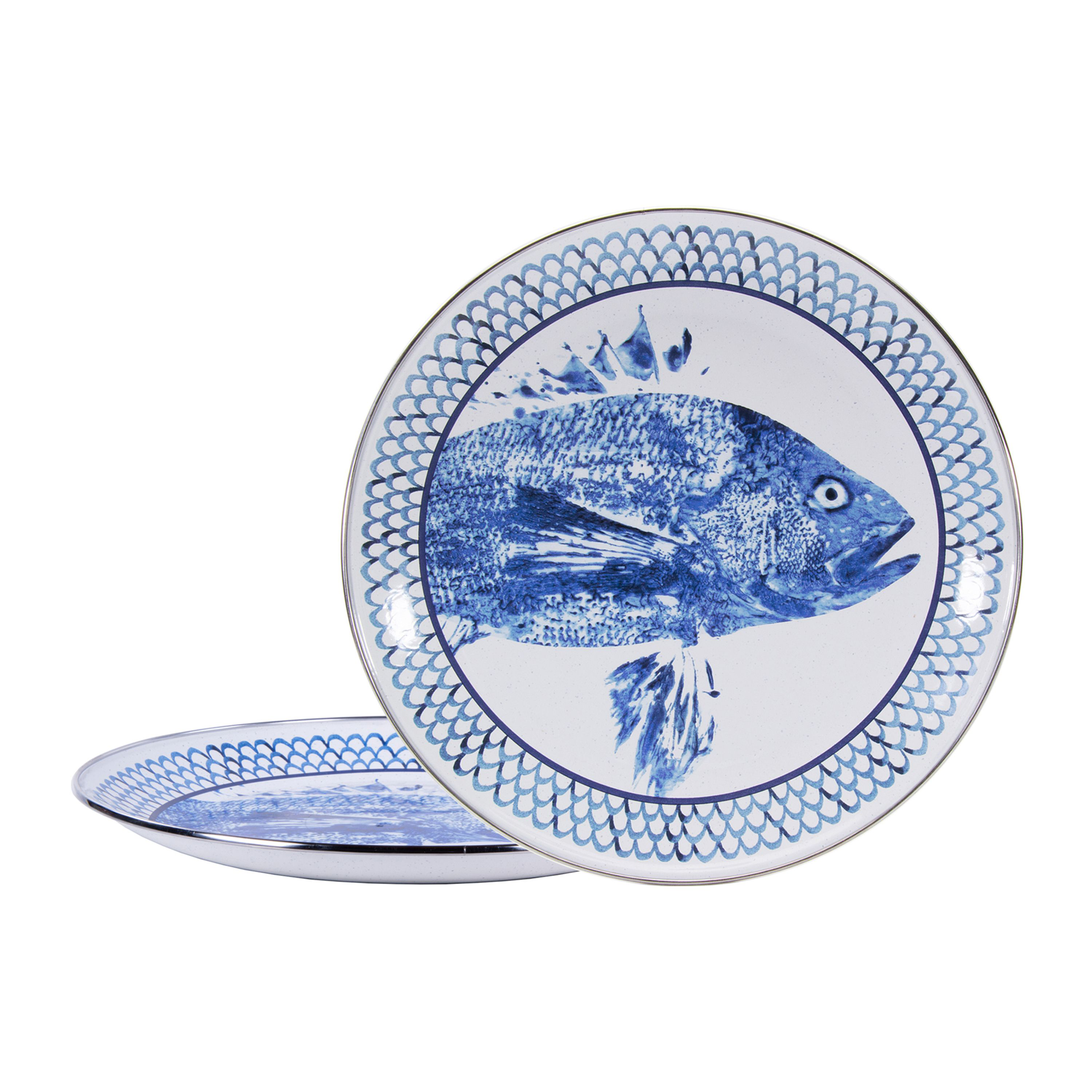 Golden Rabbit Fish Camp Enamelware Collection Charger Plate 2-Piece Set