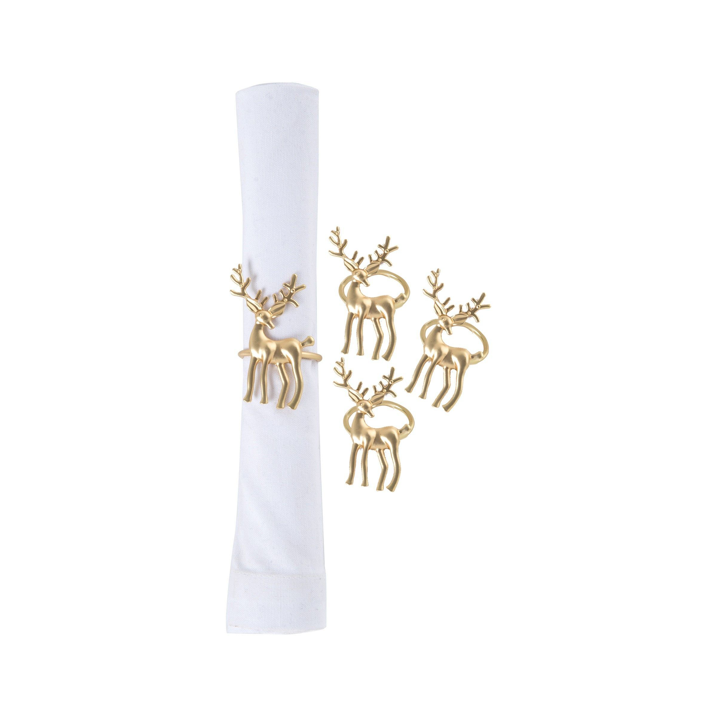 C&F Home Gold Deer 4-Piece Napkin Ring Set
