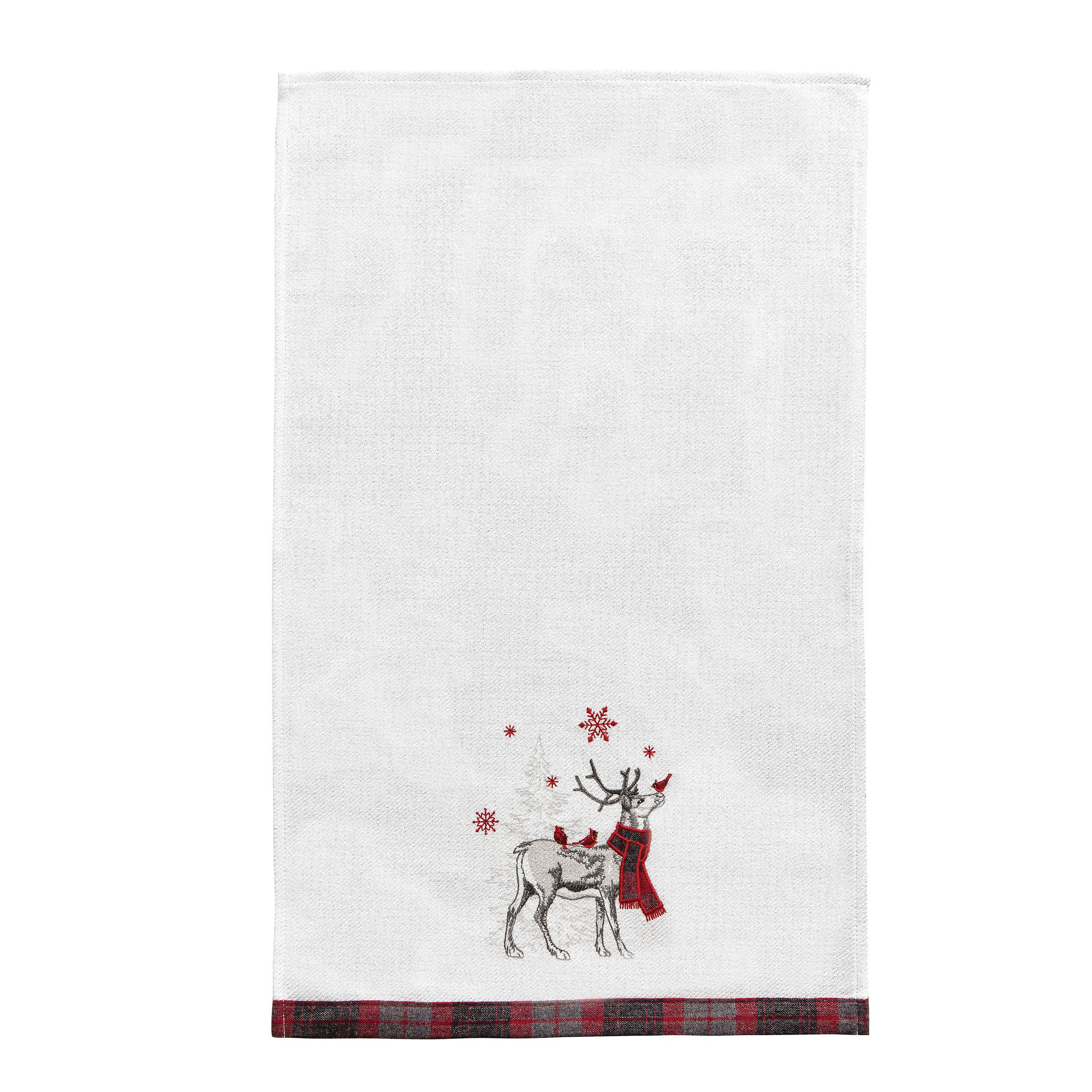C&F Home Frosty Deer with Cardinals Christmas Embellished Flour Sack Kitchen Towel