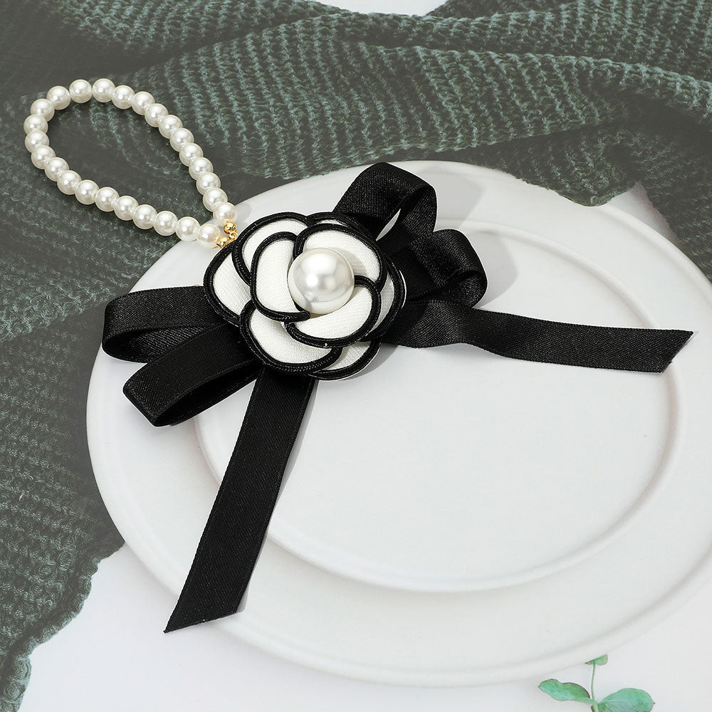 Pearl Accent Floral Bow Keychain / Bag Charm