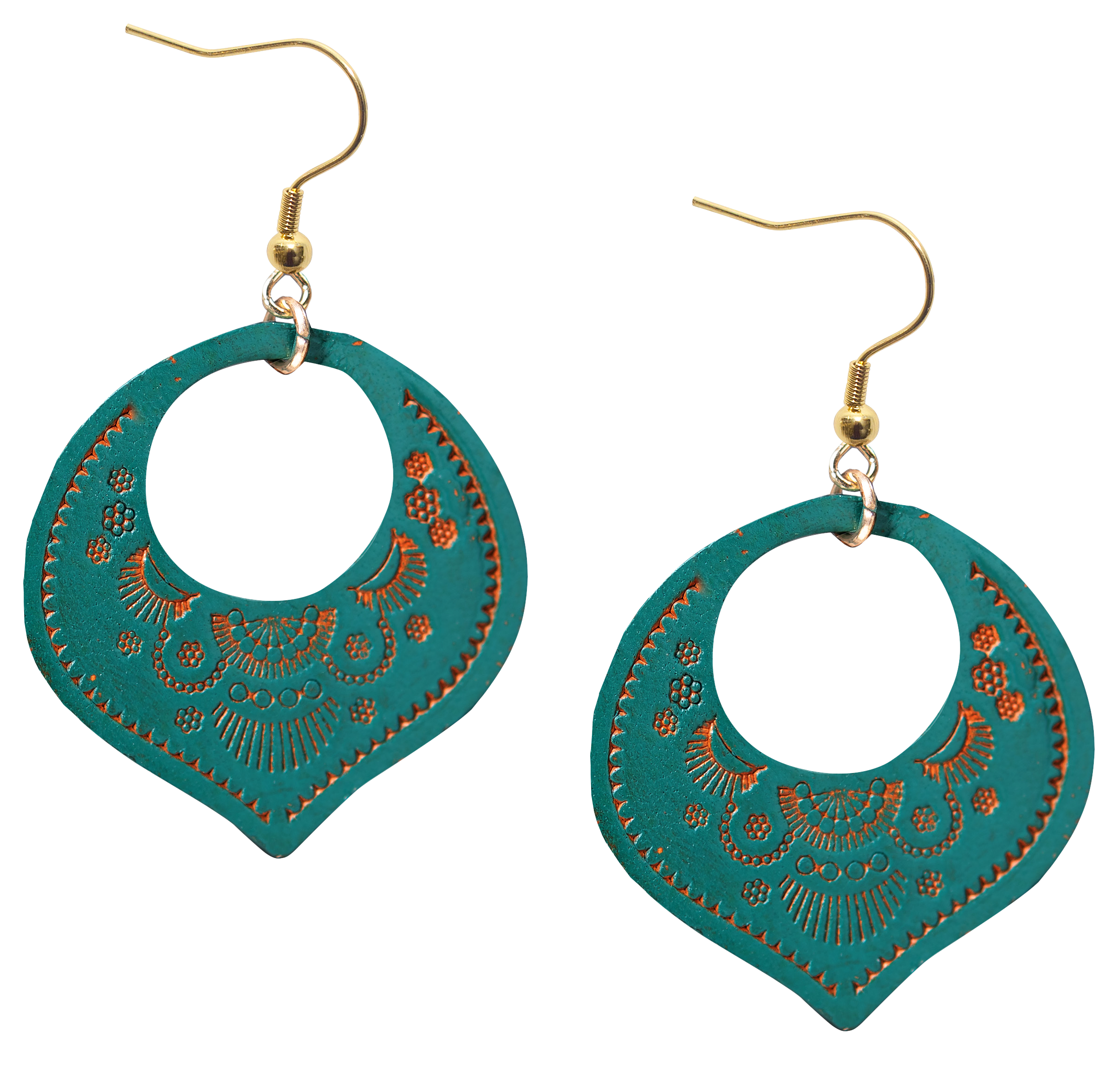 Amanda Blu Dark Teal Stamped Leather Earrings