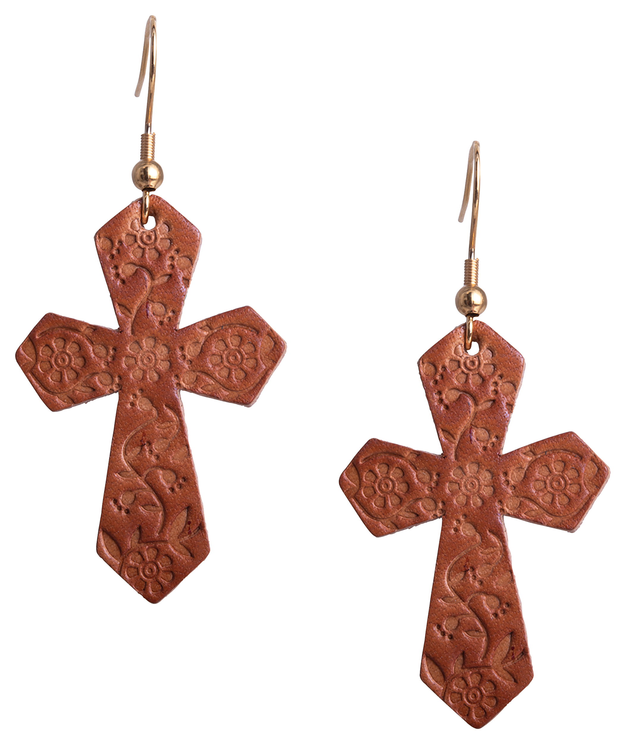 Amanda Blu Brown Floral Cross Leather Earrings