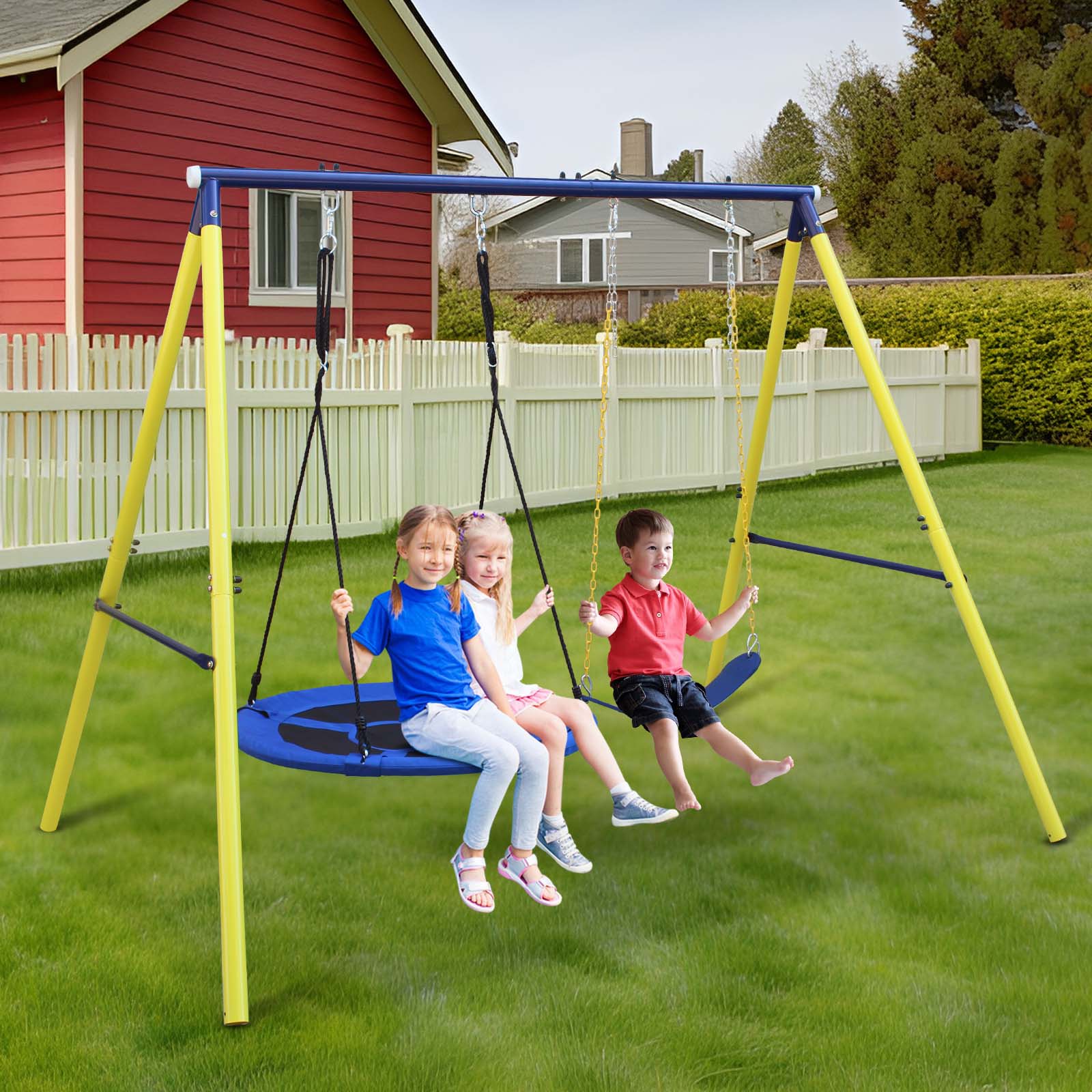 Streamdale Indoor/Outdoor Metal Swing Set with Safety Belt for Backyard