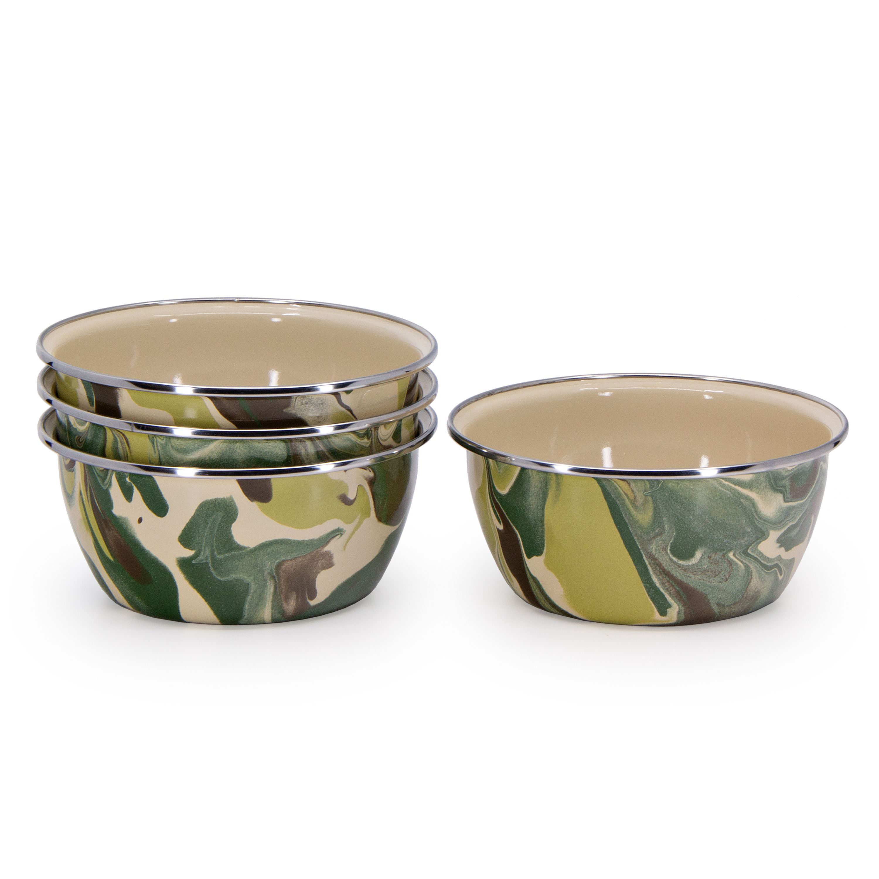 Golden Rabbit Camouflage Enamelware Salad Bowl 4-Piece Set