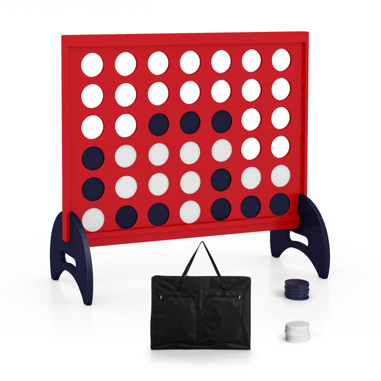 Wooden 4-in-a-row Game Set with 42 PCS Chips and 600D Oxford Fabric Carrying Bag-White