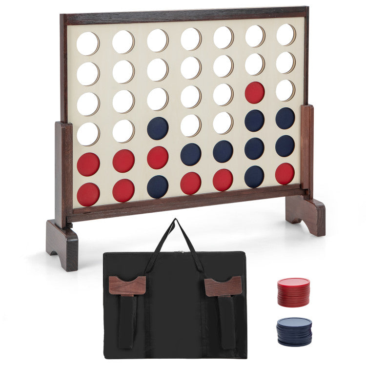 Wooden 4-in-a-row Game Set with 42 PCS Chips and 600D Oxford Fabric Carrying Bag-White