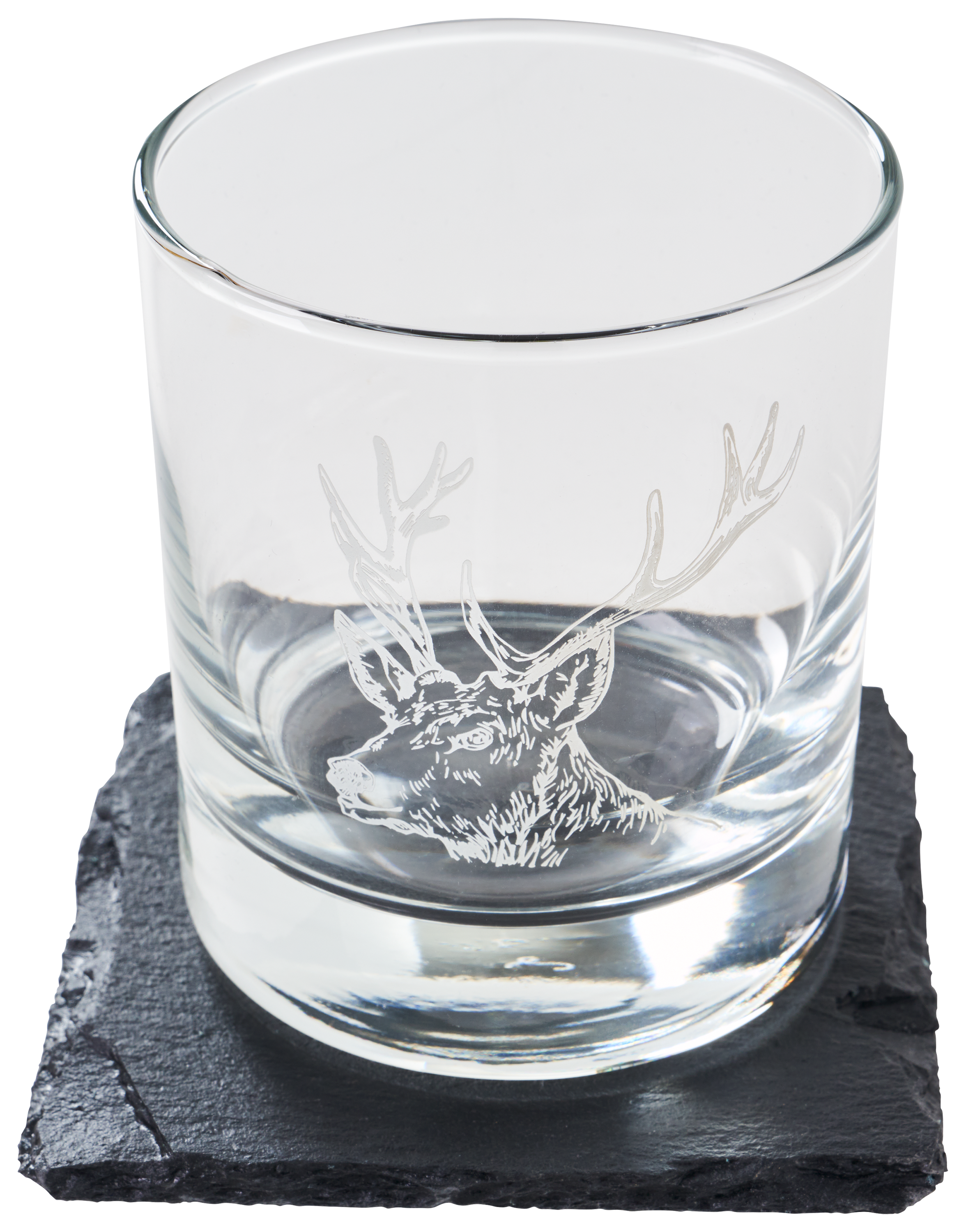 Selbrae House Stag Glass Tumbler and Slate Coaster Set