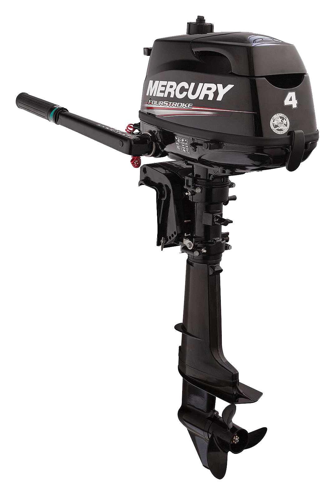 Mercury 4hp Tiller FourStroke Outboard Motor with 15'' Shaft, Manual Tilt/Trim, Manual Start