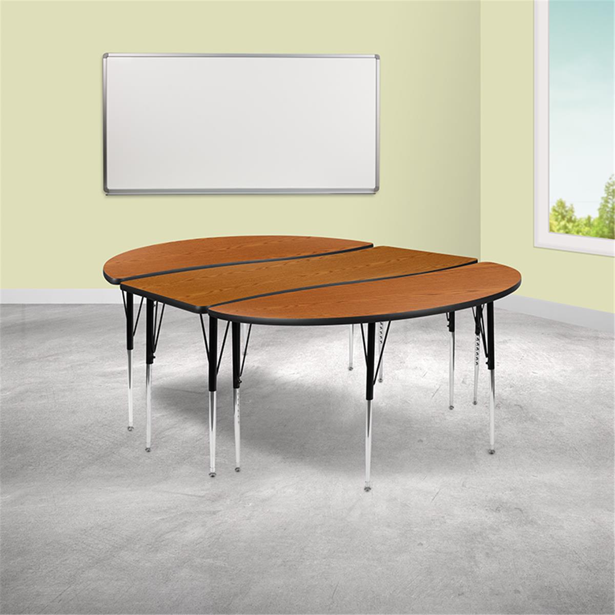 Flash Furniture  86 in. Oval Wave Flexible Thermal Laminate Activity Table Set with Standard Height Adjustable Legs Oak - 3 Piece