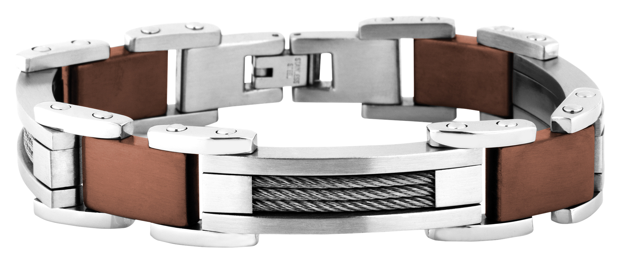 TR Jewelry Concepts Stainless Steel and Chocolate Ion Plating Wire Link Bracelet for Men