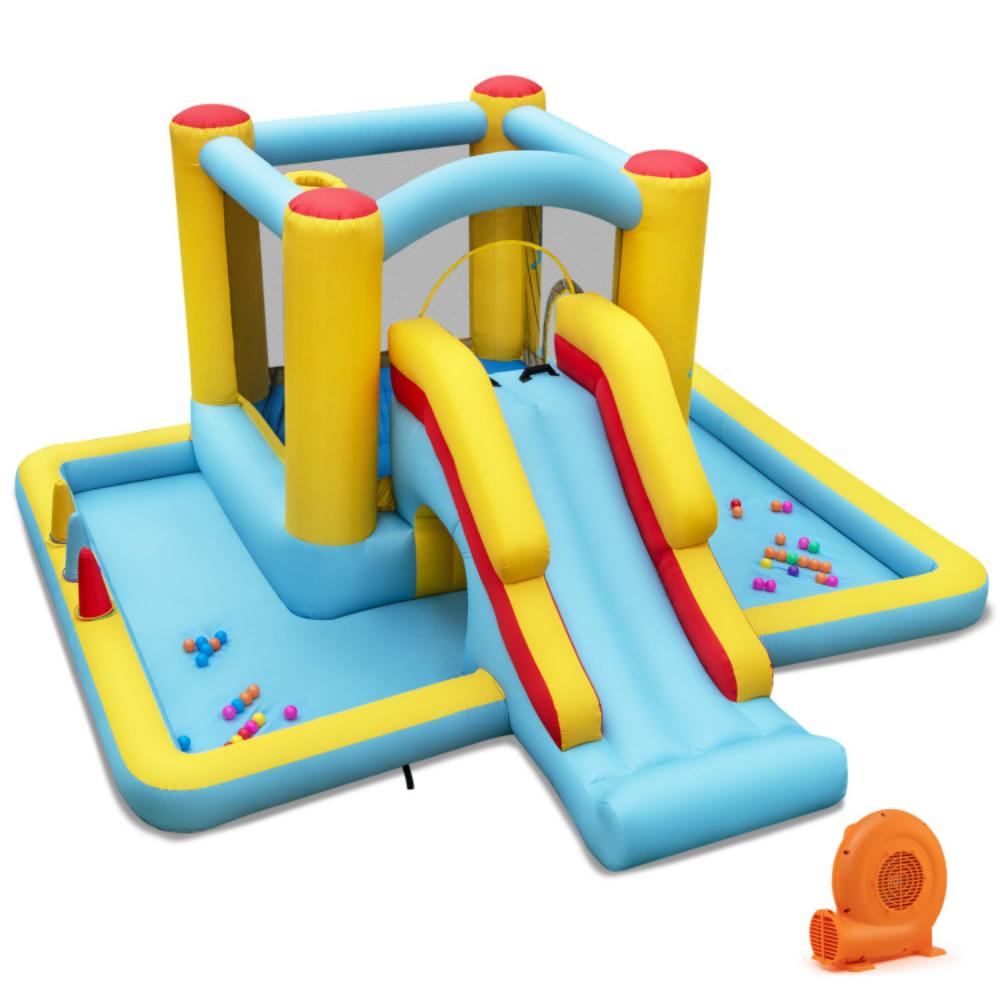 Hivvago Inflatable Bounce House 7-in-1 Bouncy Castle with Slide and Tunnel with 550W Blower