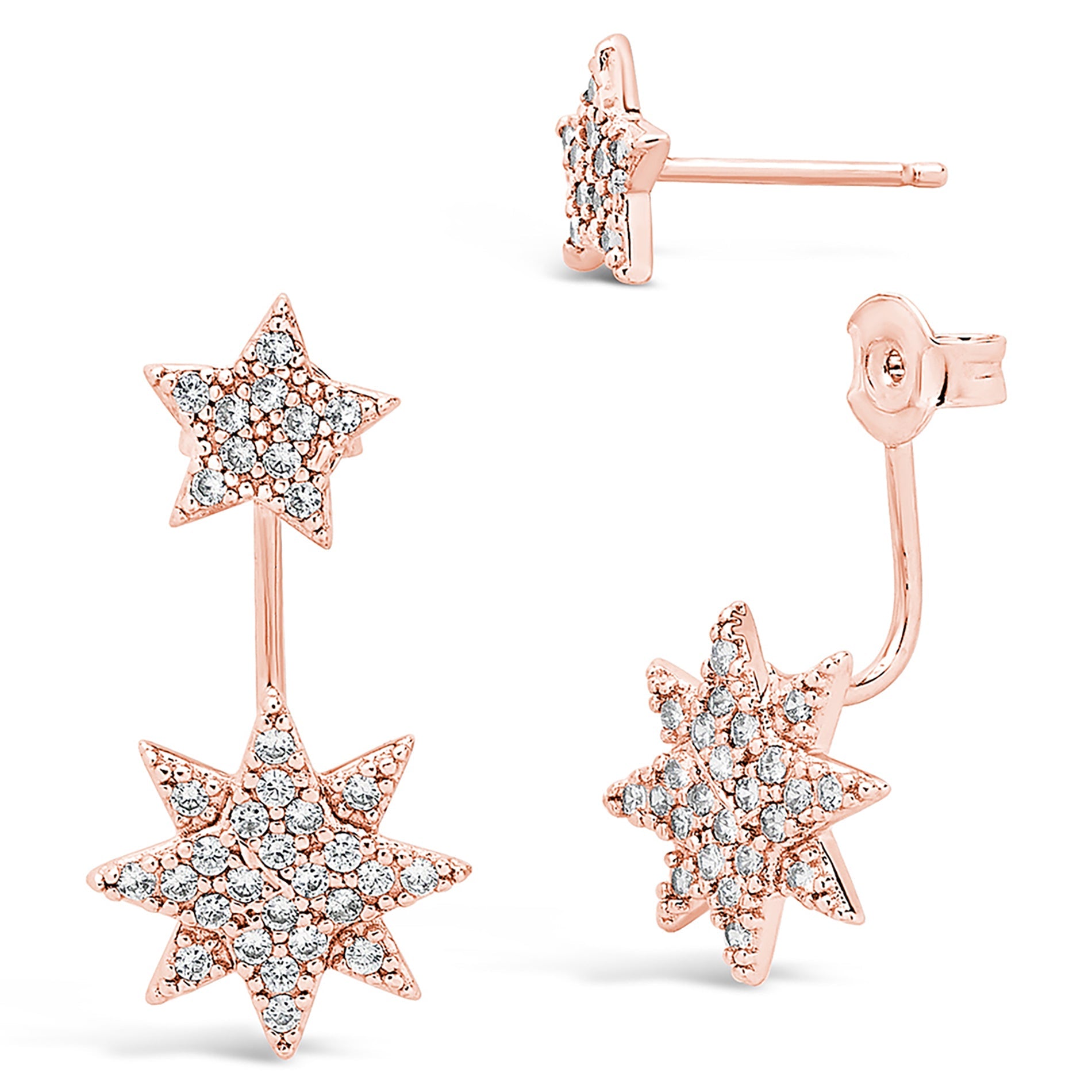 CZ Starburst Jacket Earrings-Gold
