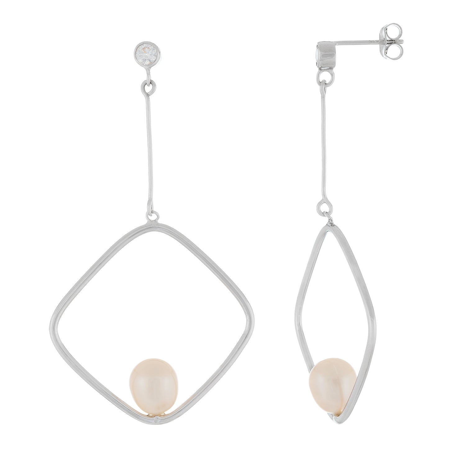 Fancy Dangling Square Shaped Freshwater Pearl Earrings